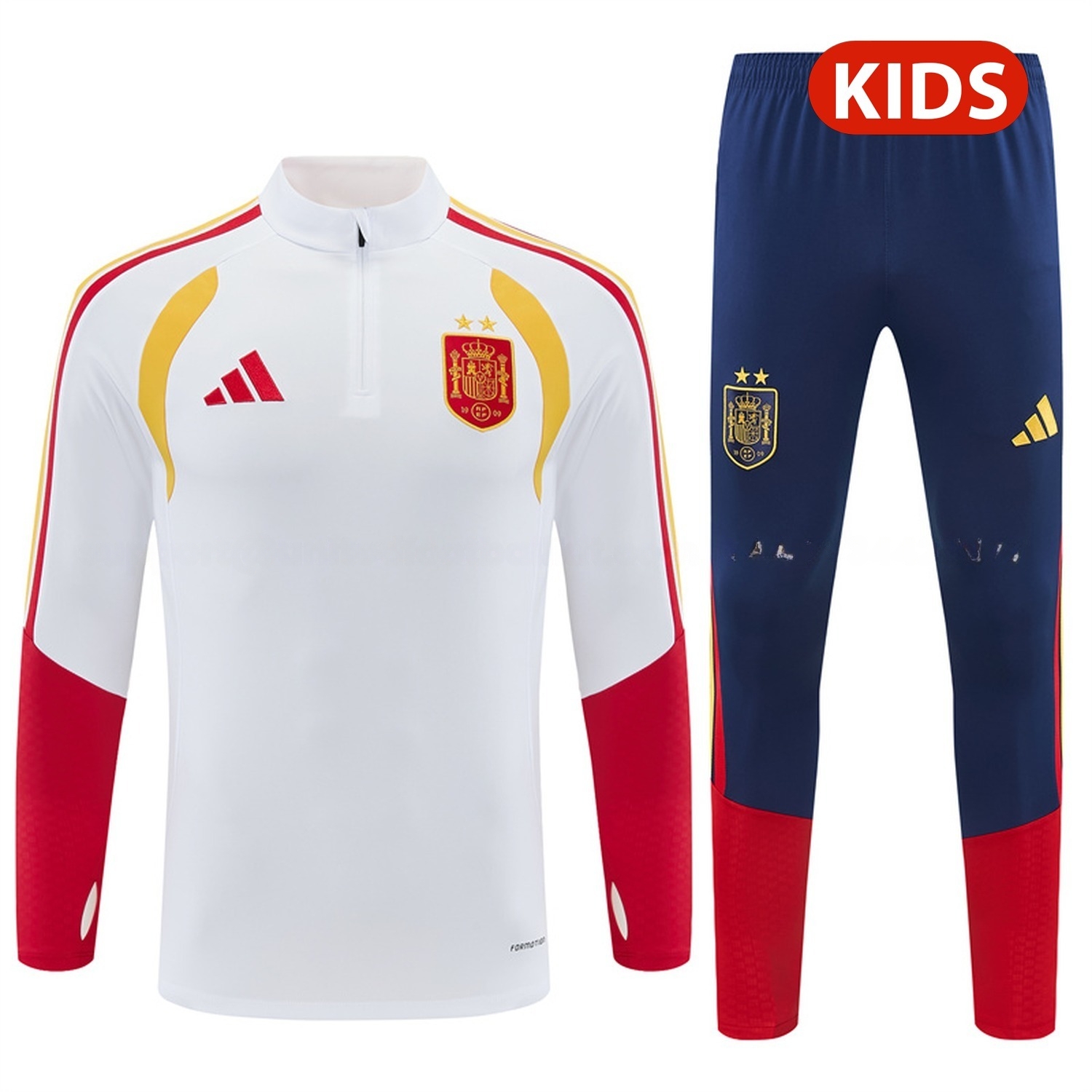 Spain 2026 Kids Long Sleeve Training Set - White Top & Deep Blue Pants - ManixJersey