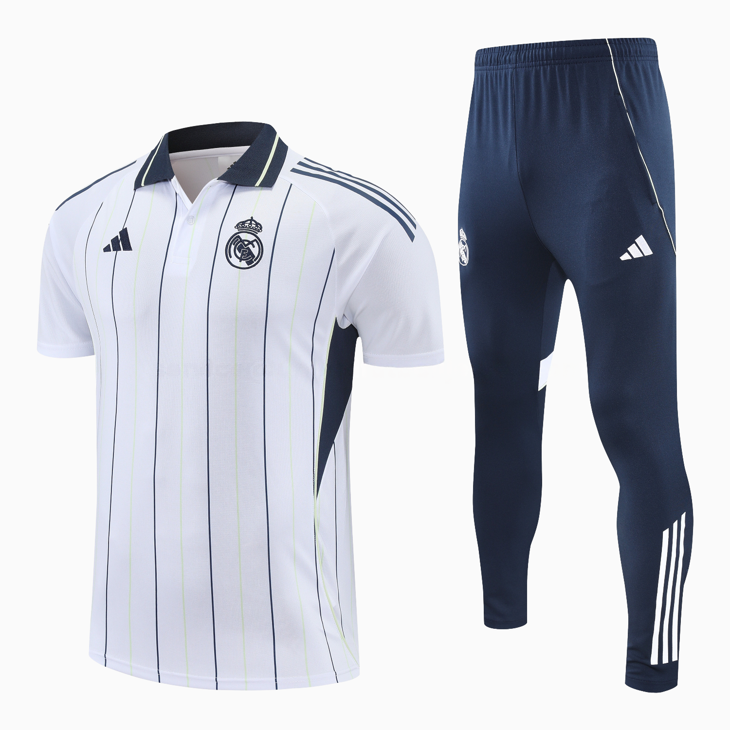 Real Madrid 25-26 POLO Short-Sleeve Training Set - Black Line White Top and Black Pants - ManixJersey