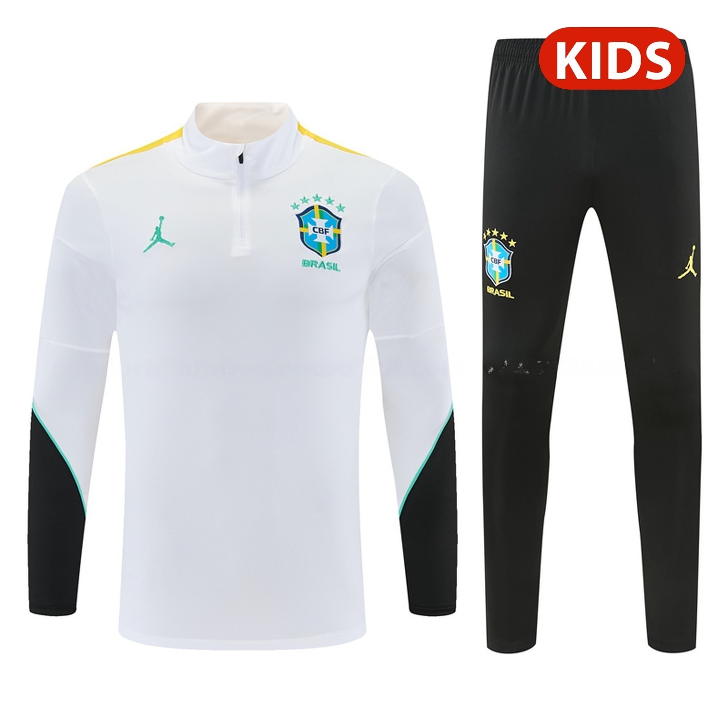 Brazil 2026 Kids Long Sleeve Training Set - White Top & Black Pants - ManixJersey