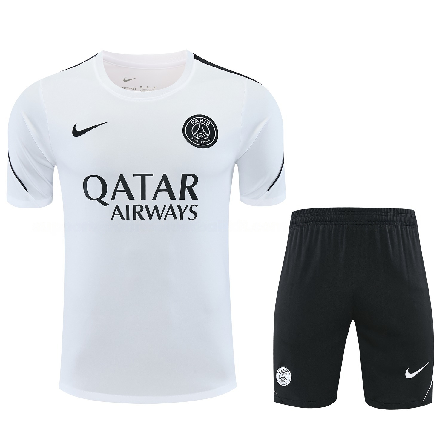 Paris Saint-Germain PSG 26-27 Black Chest Sponsors Short-Sleeve Training Set - White Top & Black Shorts - ManixJersey