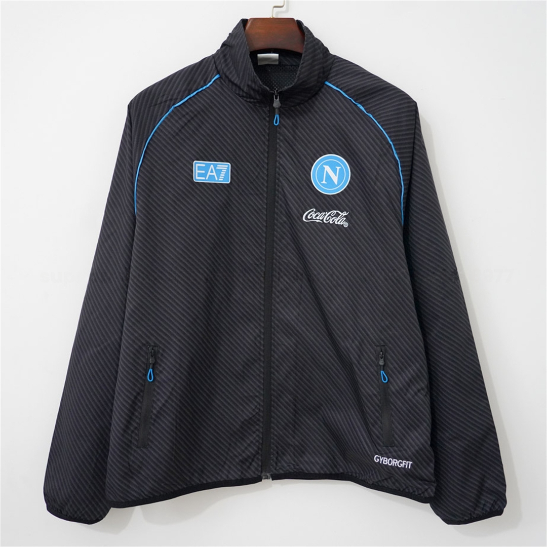 Napoli 25-26 Black With Blue Stripes Windbreaker Jacket - ManixJersey