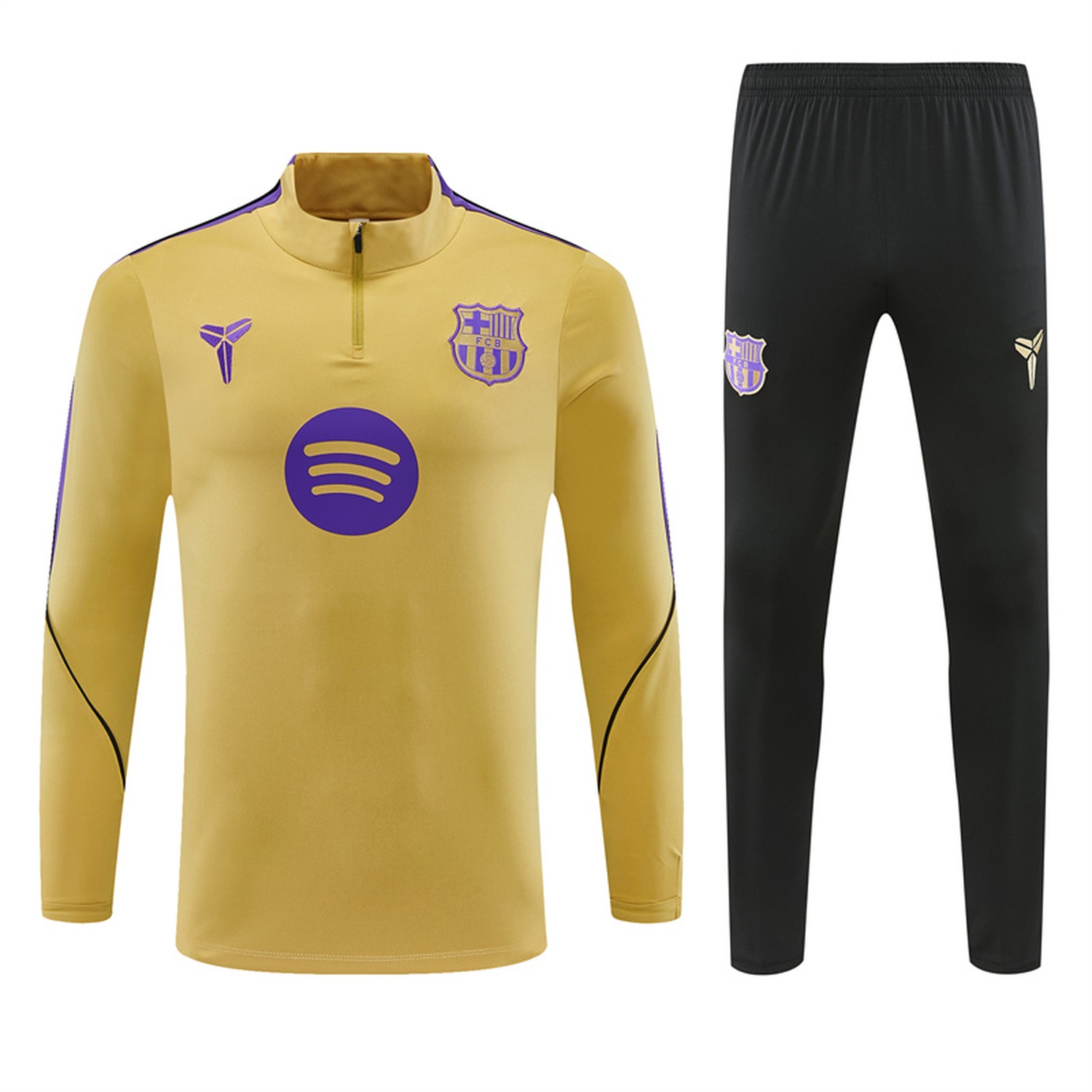 Barcelona 26-27 Kids Long Sleeve Training Set - Gold Top & Black Pants - ManixJersey