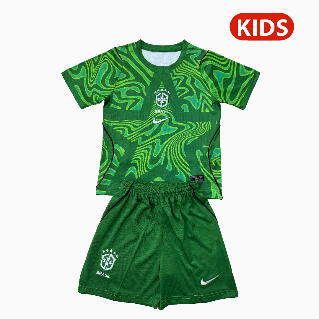 Brazil 2026 Green Goalkeeper Kids Kit - ManixJersey