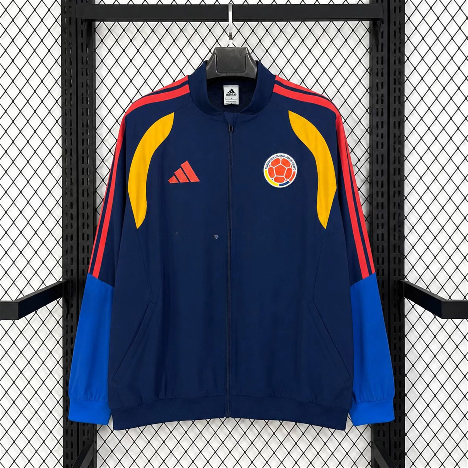 Colombia 2026 Retro Style Windbreaker Jacket - Dark Blue With Yellow Stripes - ManixJersey