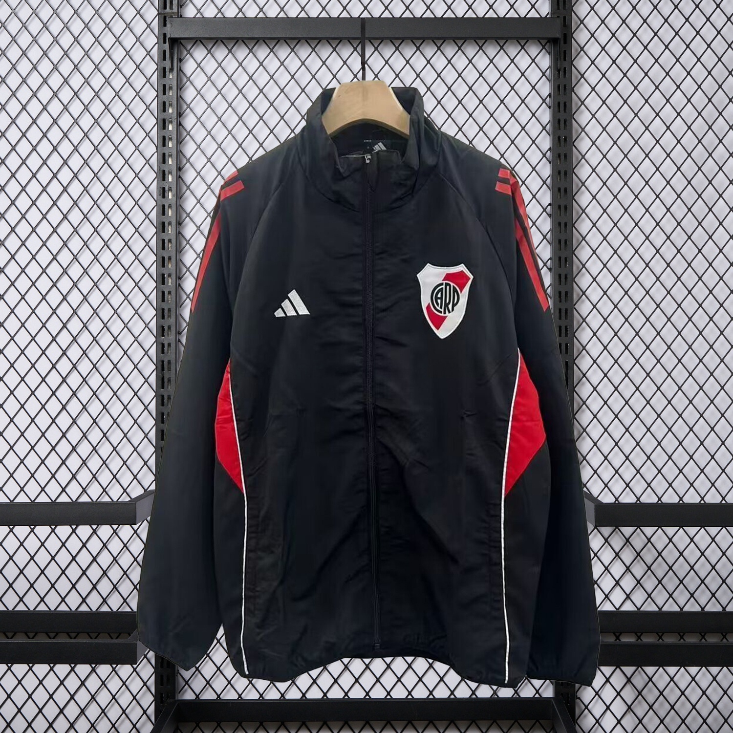 River Plate 25-26 Training Windbreaker Jacket - Black With Red - ManixJersey