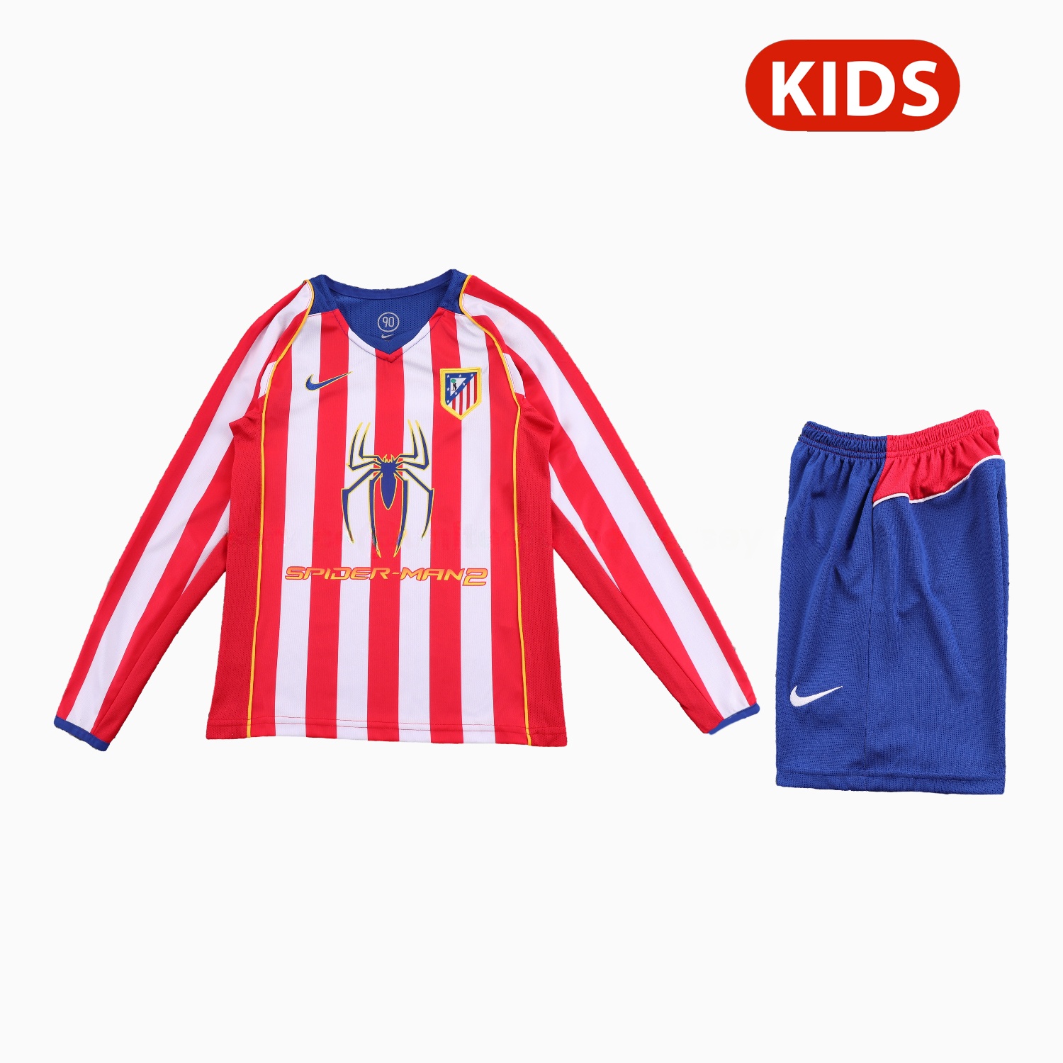 Retro Atletico Madrid 2004-05 Home S.p.i.d.e.r M.a.n Special Long Sleeves Kids Kit - ManixJersey
