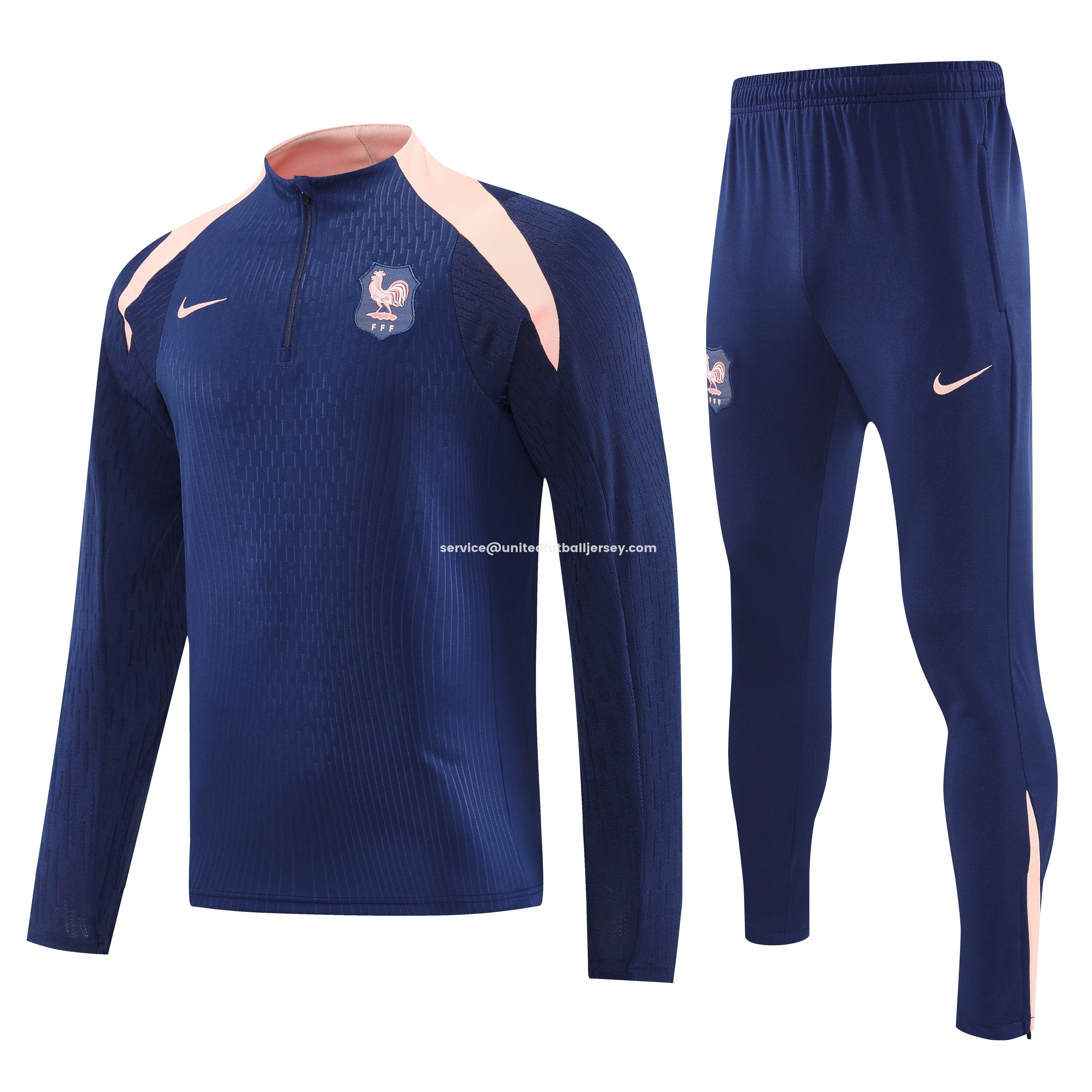 France 2026 Long Sleeve Training Set - Dark With Pink Top and Pants - ManixJersey