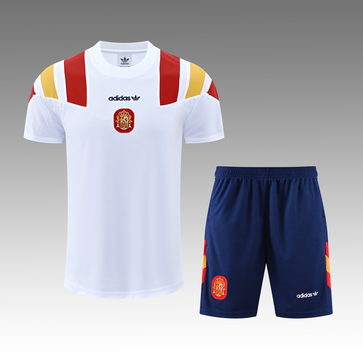 Spain 2026 Originals Trefoil Short-Sleeve Training Set - White Top & Deep Blue Shorts - ManixJersey