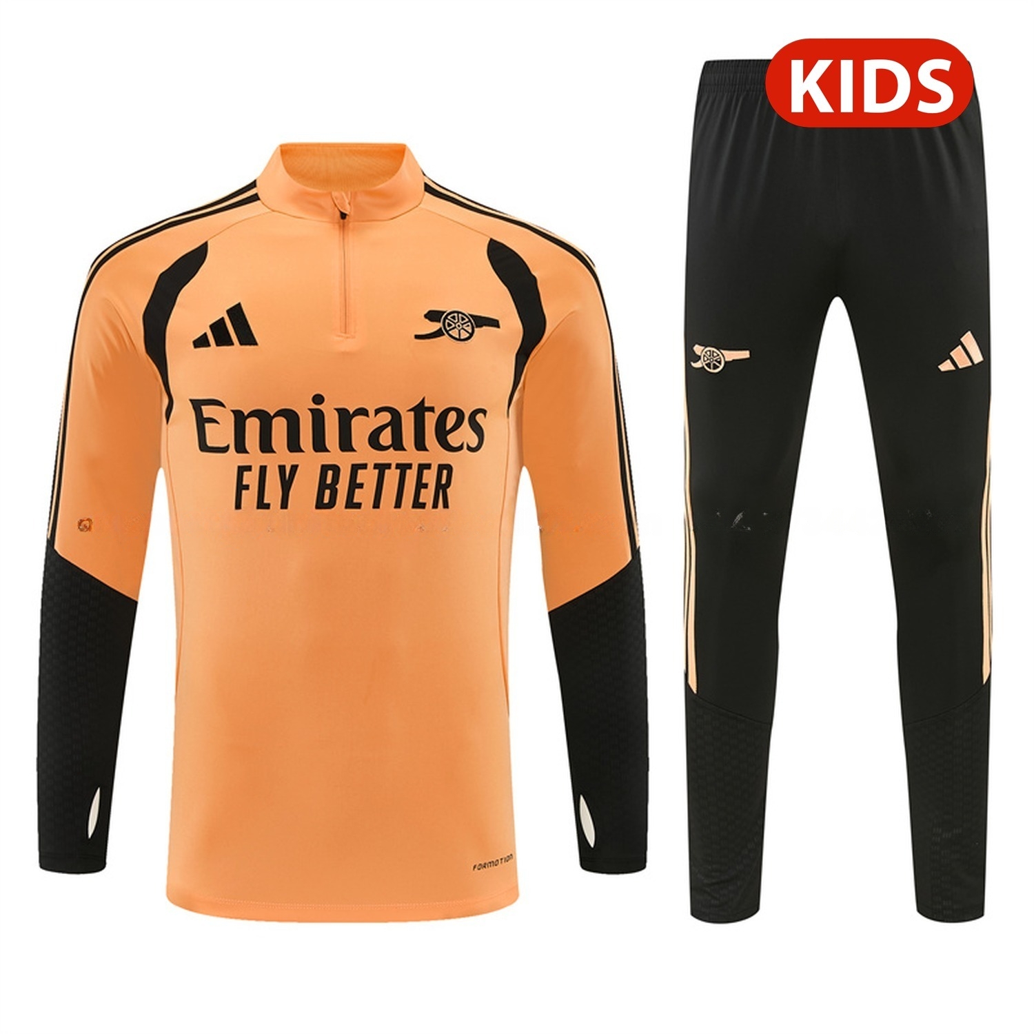 Arsenal 26-27 Kids Long Sleeve Training Set - Orange Top & Black Pants - ManixJersey