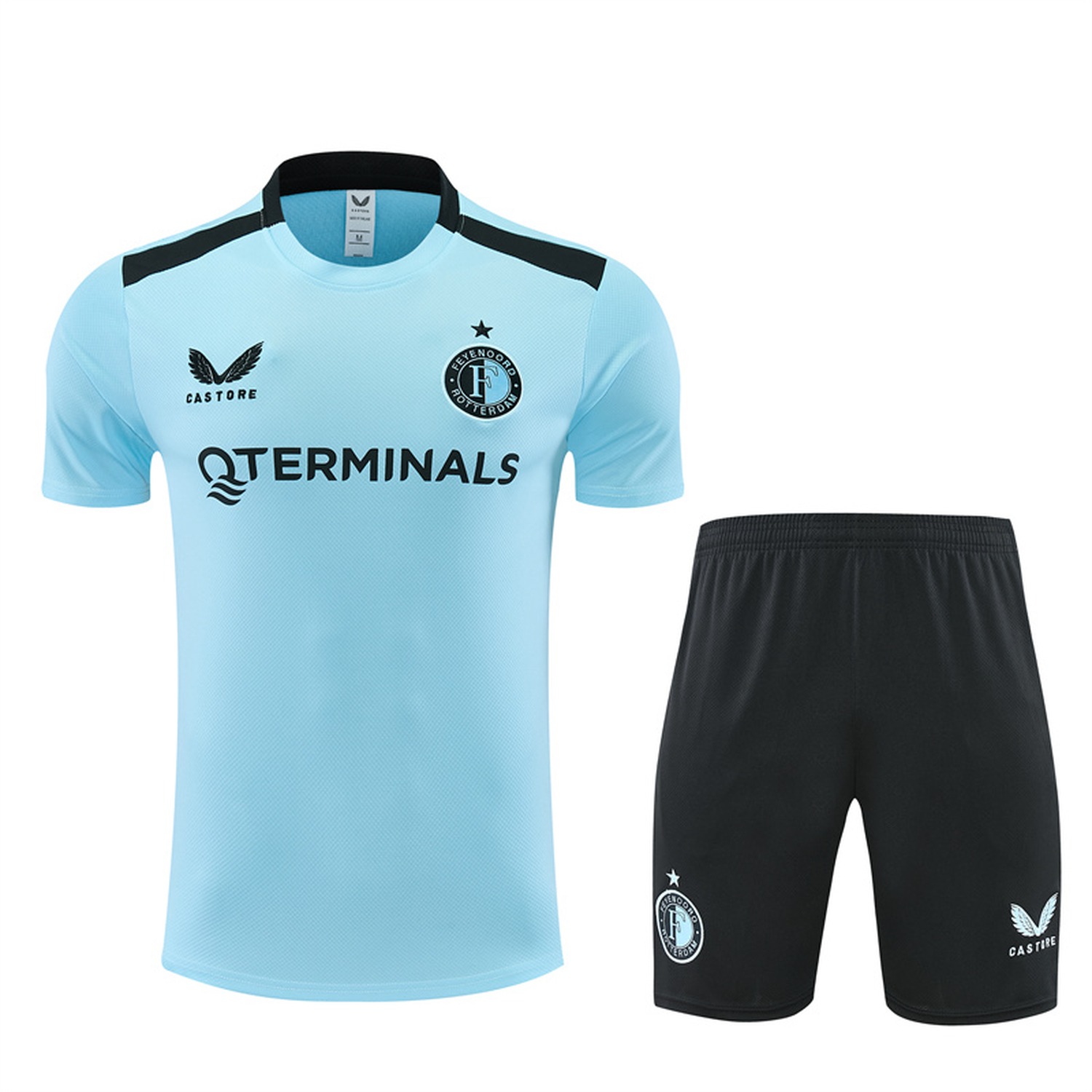 Feyenoord 26-27 Kids Short-Sleeve Training Set - Light Blue Top & Black Shorts - ManixJersey