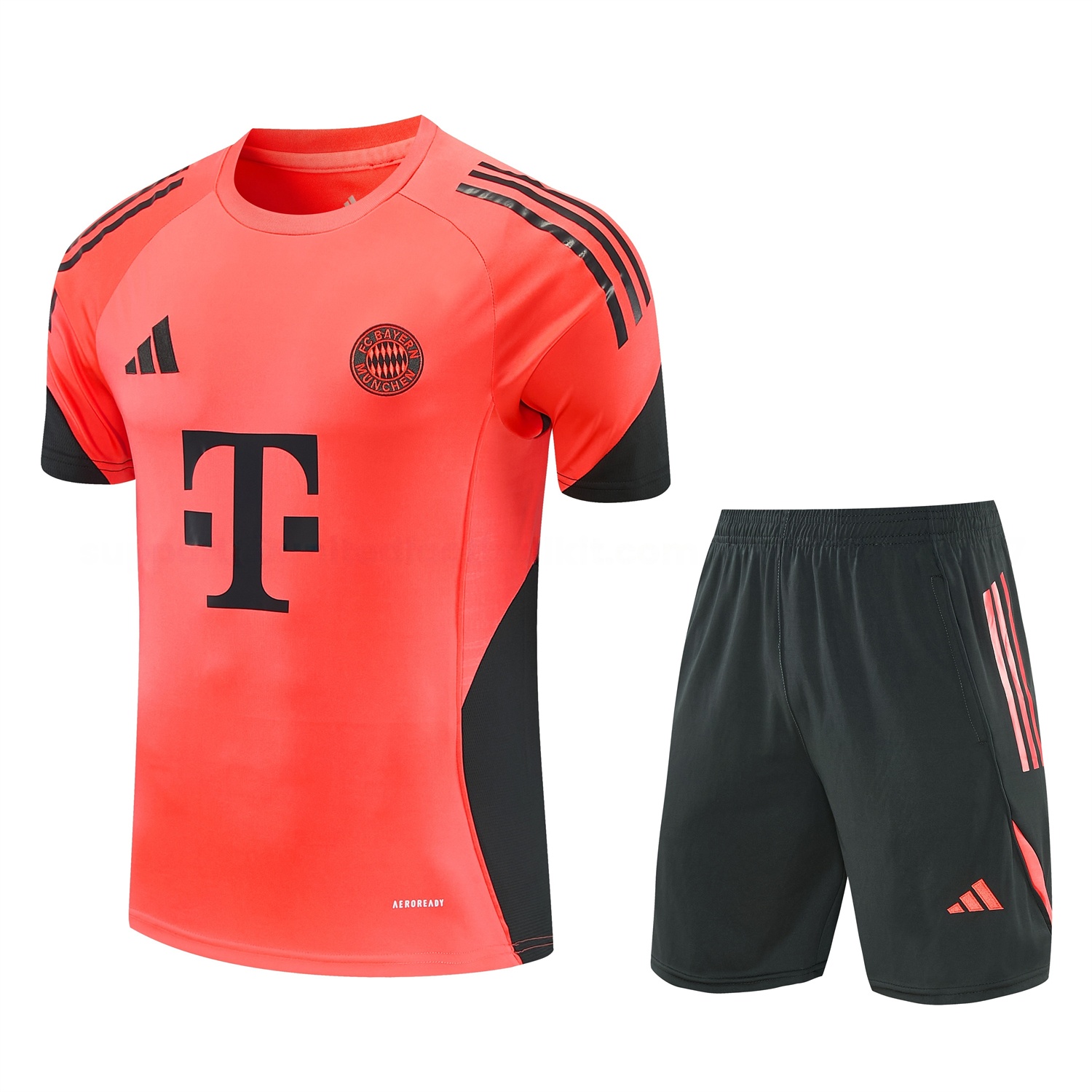 Bayern Munich 25-26 Short-Sleeve Training Set - Coral With Black Accents Top & Black With Coral Accents Pants - ManixJersey