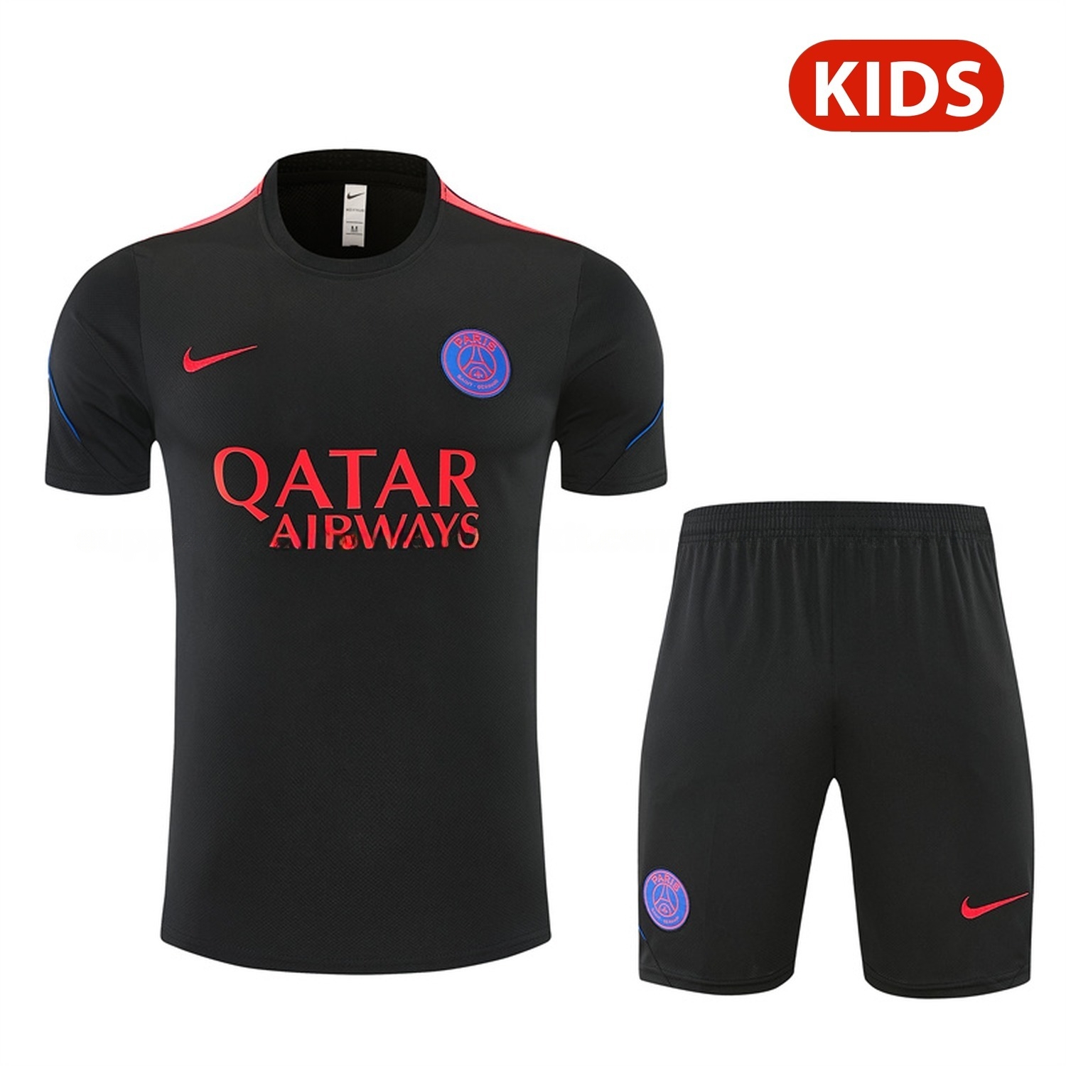 Paris Saint-Germain PSG 26-27 Kids Short-Sleeve Training Set - Black Top & Black Shorts - ManixJersey