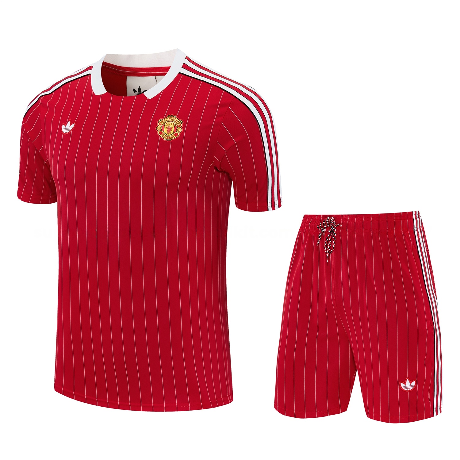 Manchester United 25-26 Retro Style Short-Sleeve Training Set - Red With White Stripes Top & Pants - ManixJersey