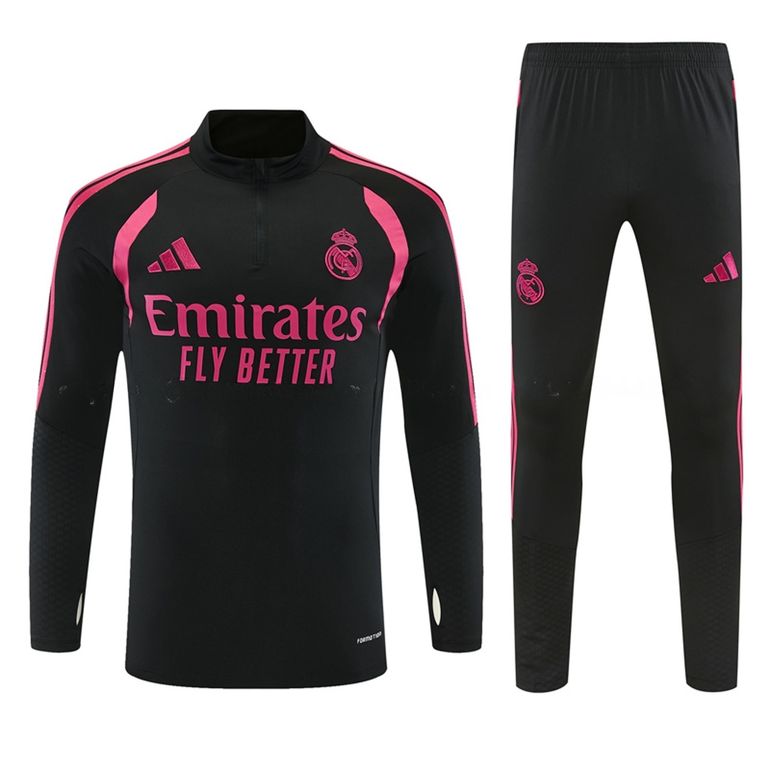 Real Madrid 26-27 With Rose Red Long Sleeve Training Set - Black Top & Black Pants - ManixJersey
