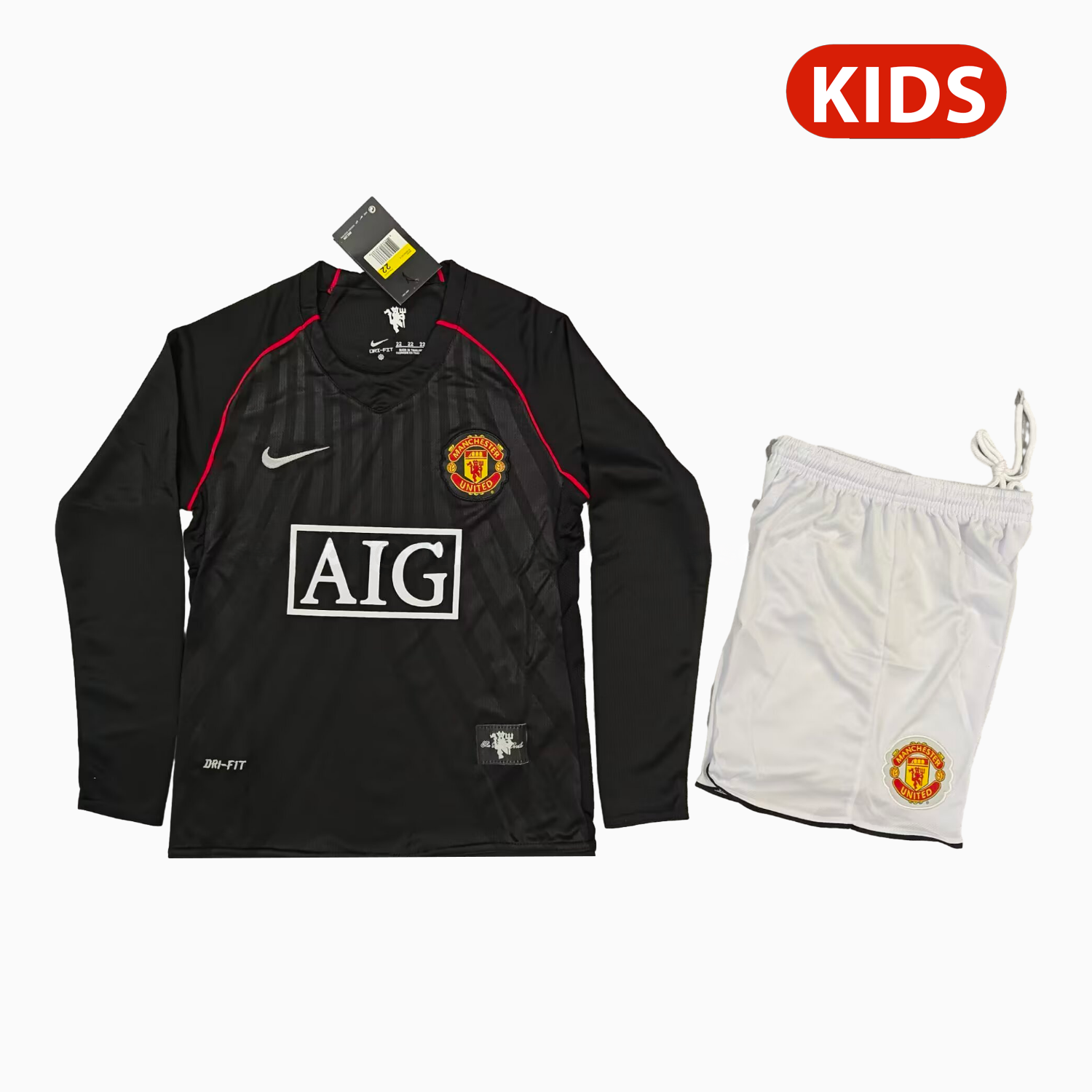 Retro Manchester United 2007-08 Away Black Kids Kit - ManixJersey