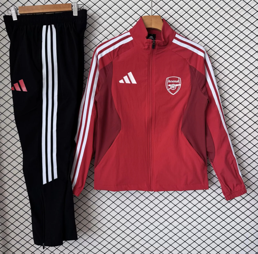 Arsenal 26-27 Windbreaker Training Set - Red Top and Black Pants - ManixJersey