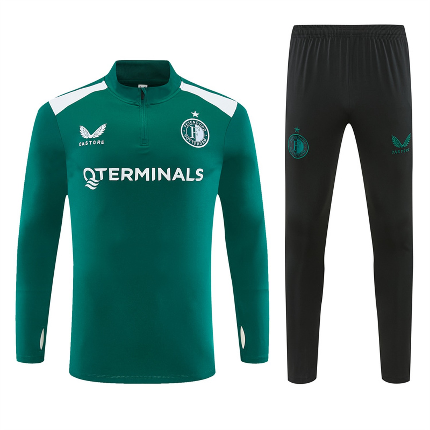 Feyenoord 26-27 Kids Long Sleeve Training Set - Green Top & Black Pants - ManixJersey