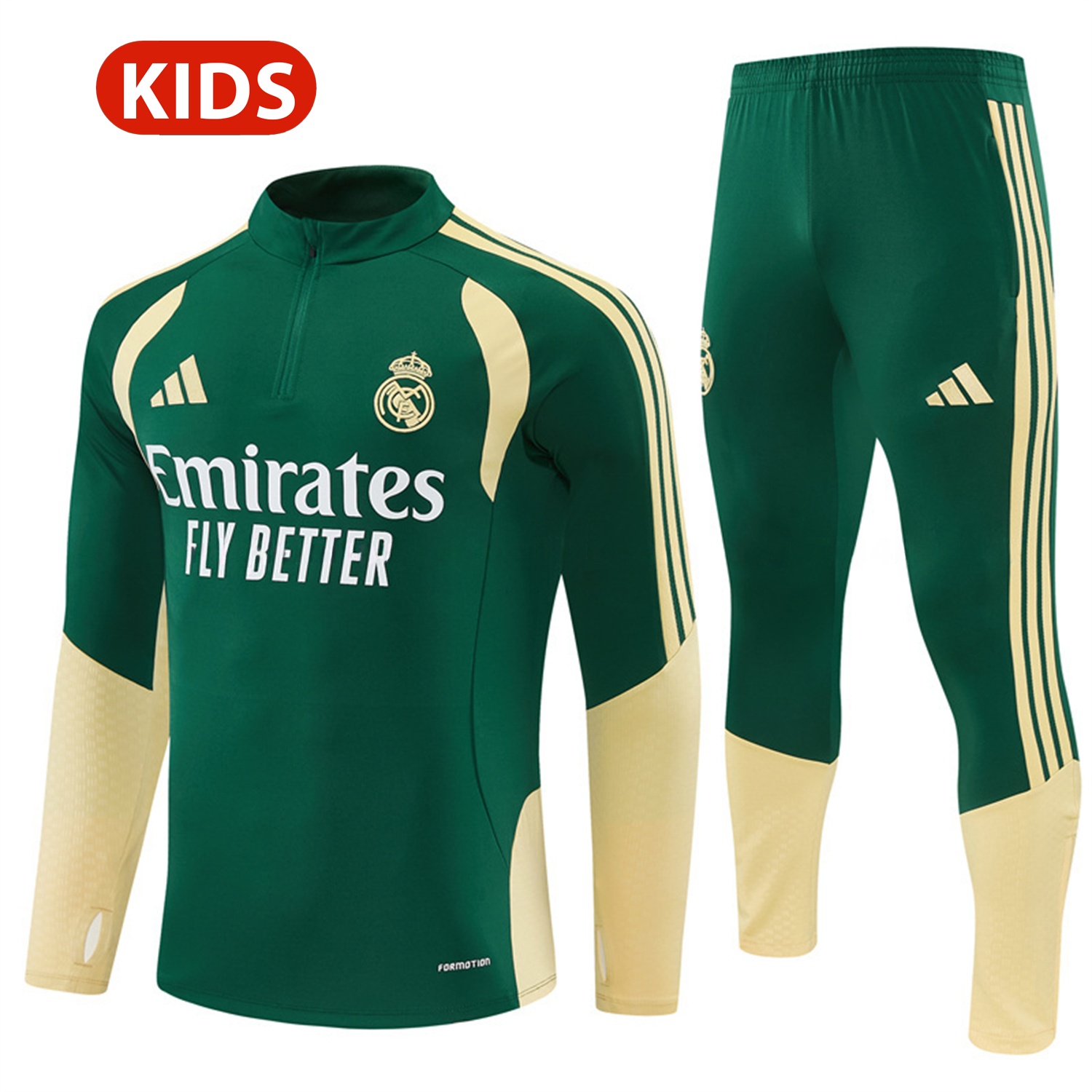 Real Madrid 26-27 Kids Long Sleeves Training Set - Green Top And Green Pants - ManixJersey