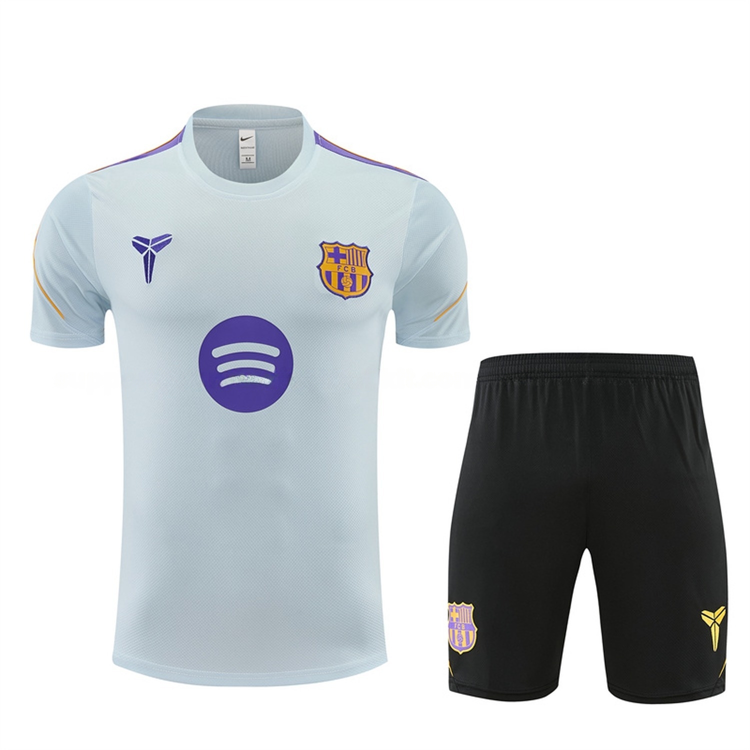 Barcelona 26-27 Short-Sleeve Training Set - Light Grey Top & Black Shorts - ManixJersey
