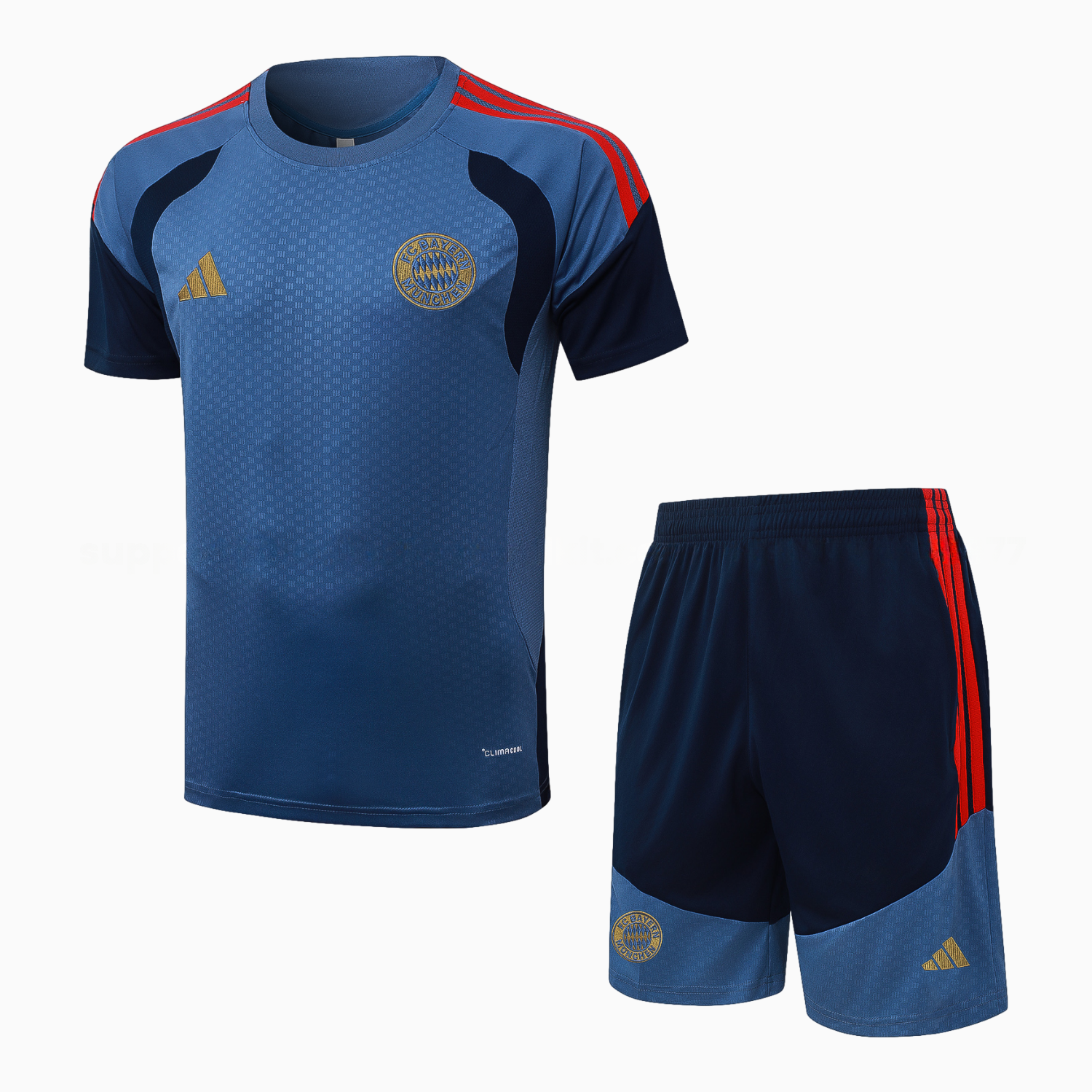 Bayern Munich 26-27 Short-Sleeve Training Set - Grey-Blue Top & Deep Navy Blue Shorts - ManixJersey