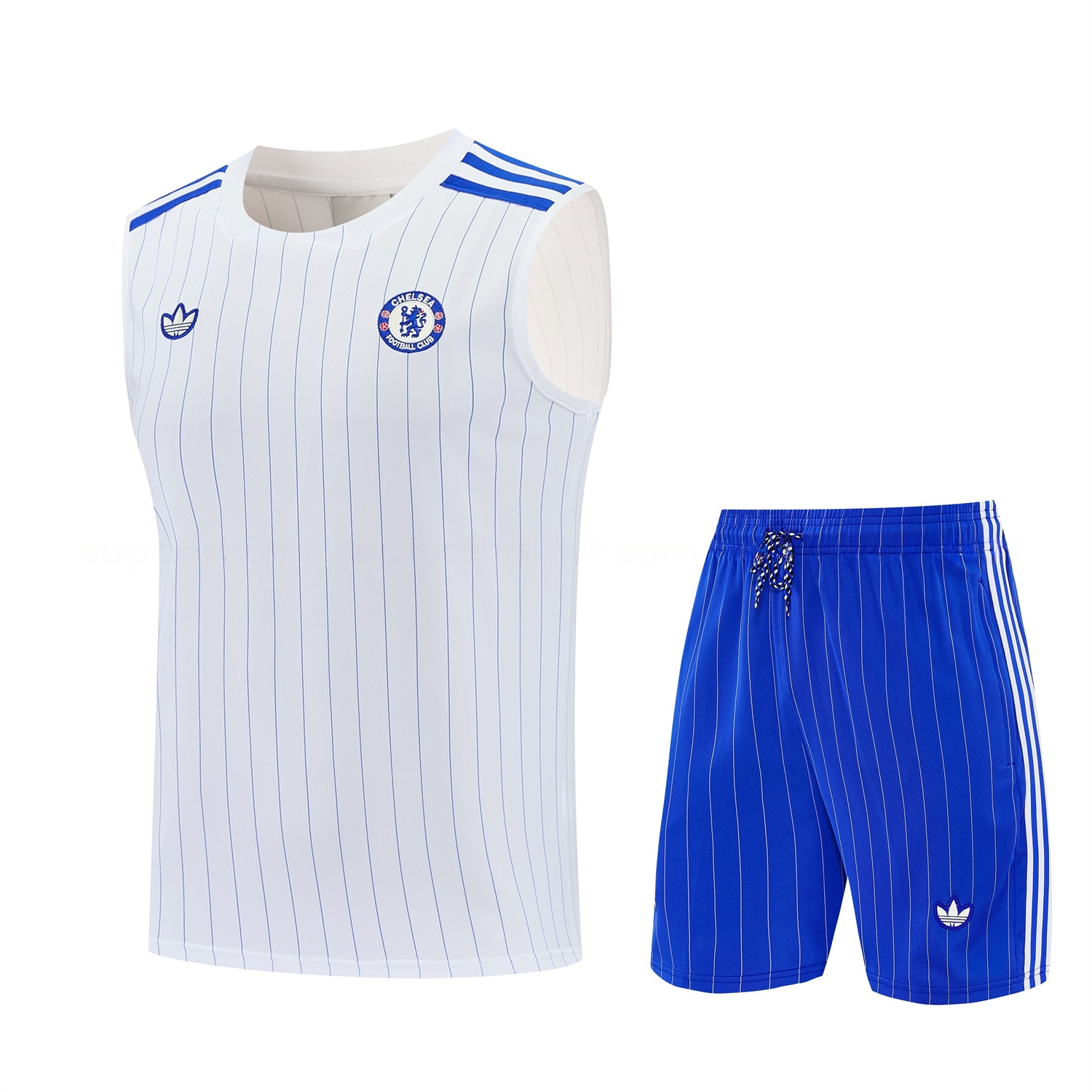 C.H.E.L.S.E.A 25-26 Retro Style Vest Training Set - White Top & Blue Stripes Pants - ManixJersey