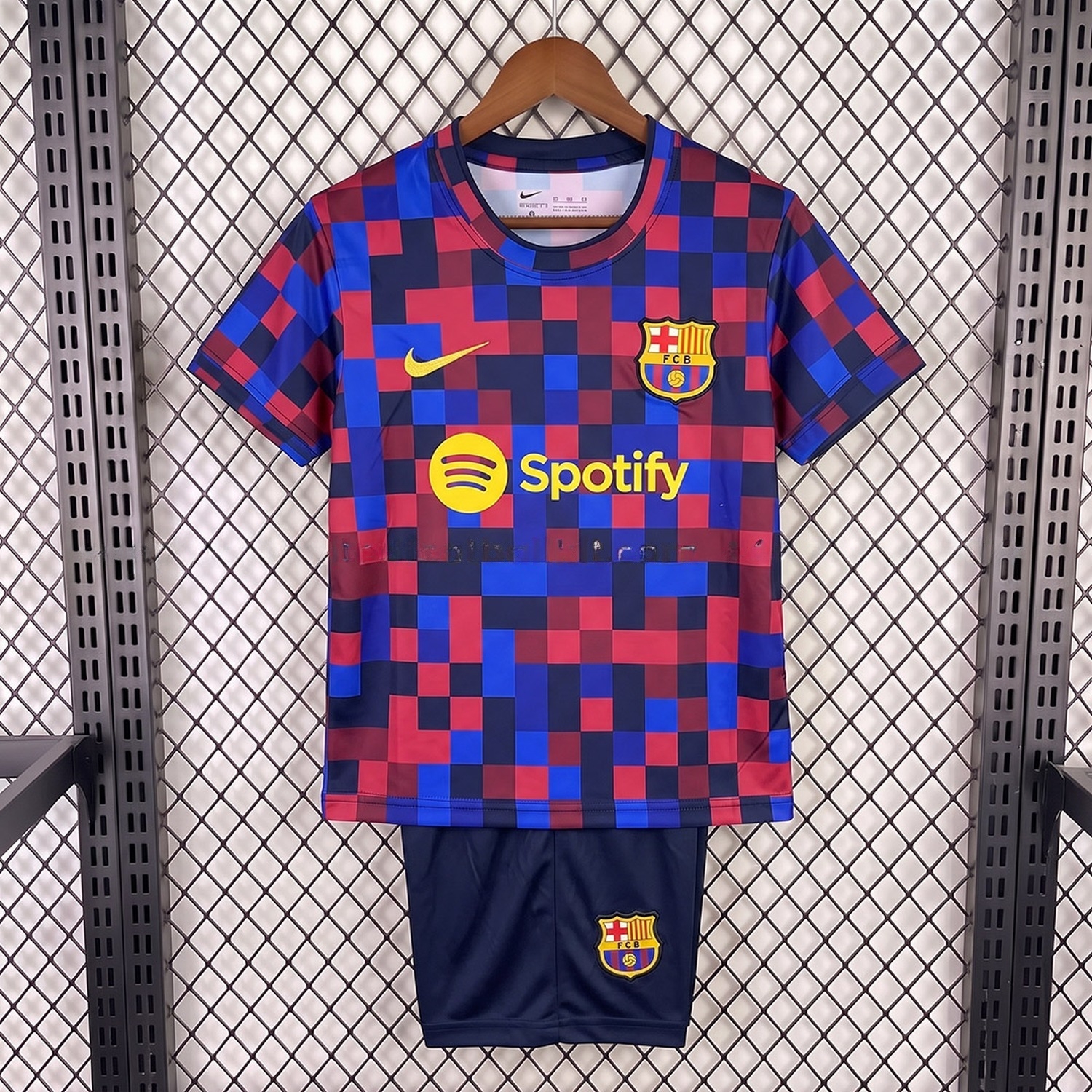Barcelona 26-27 Red Blue Lattice Pre-Match Kids Kit - ManixJersey