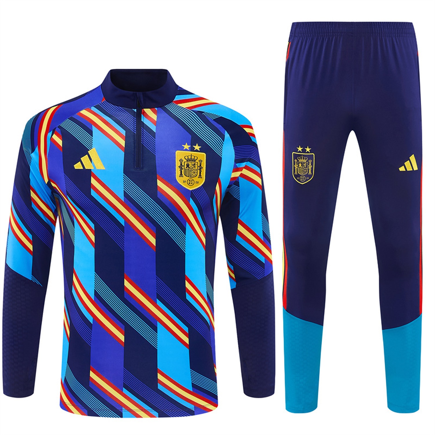 Spain 2026 Two Stars Camouflage Long Sleeve Training Set - Blue Top & Deep Blue Pants - ManixJersey