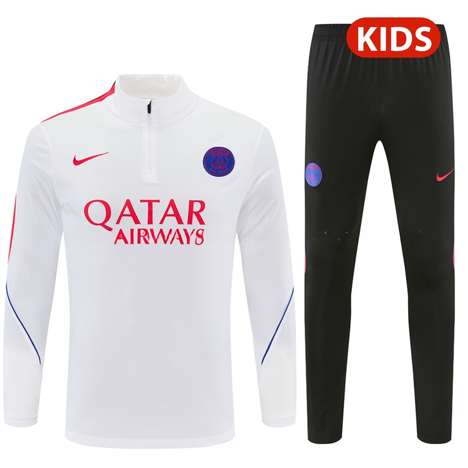 Paris Saint-Germain PSG 26-27 Kids Long Sleeve Training Set - White Top & Black Pants - ManixJersey