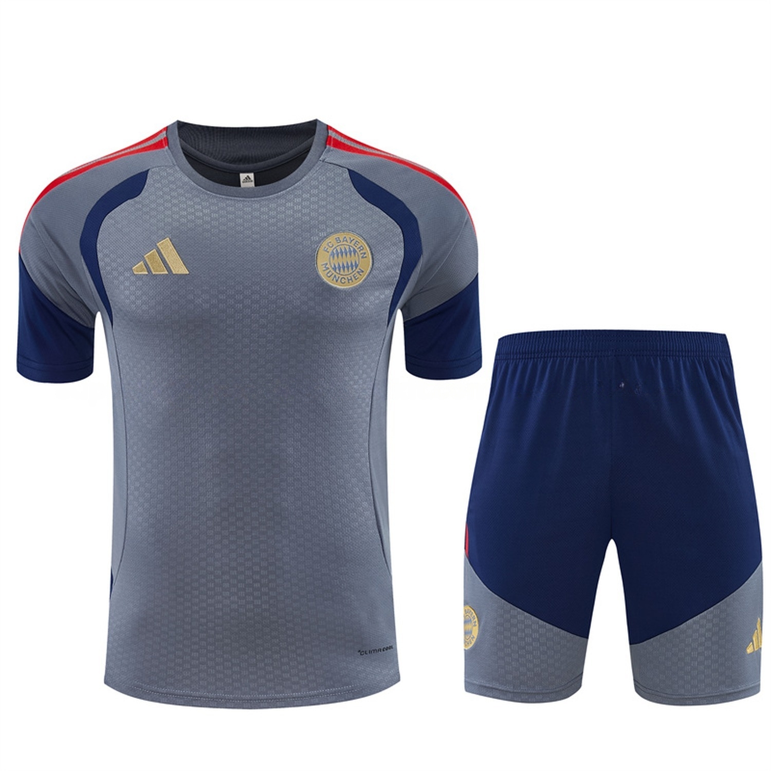 Bayern Munich 26-27 Short-Sleeve Training Set - Grey Top & Deep Blue Shorts - ManixJersey