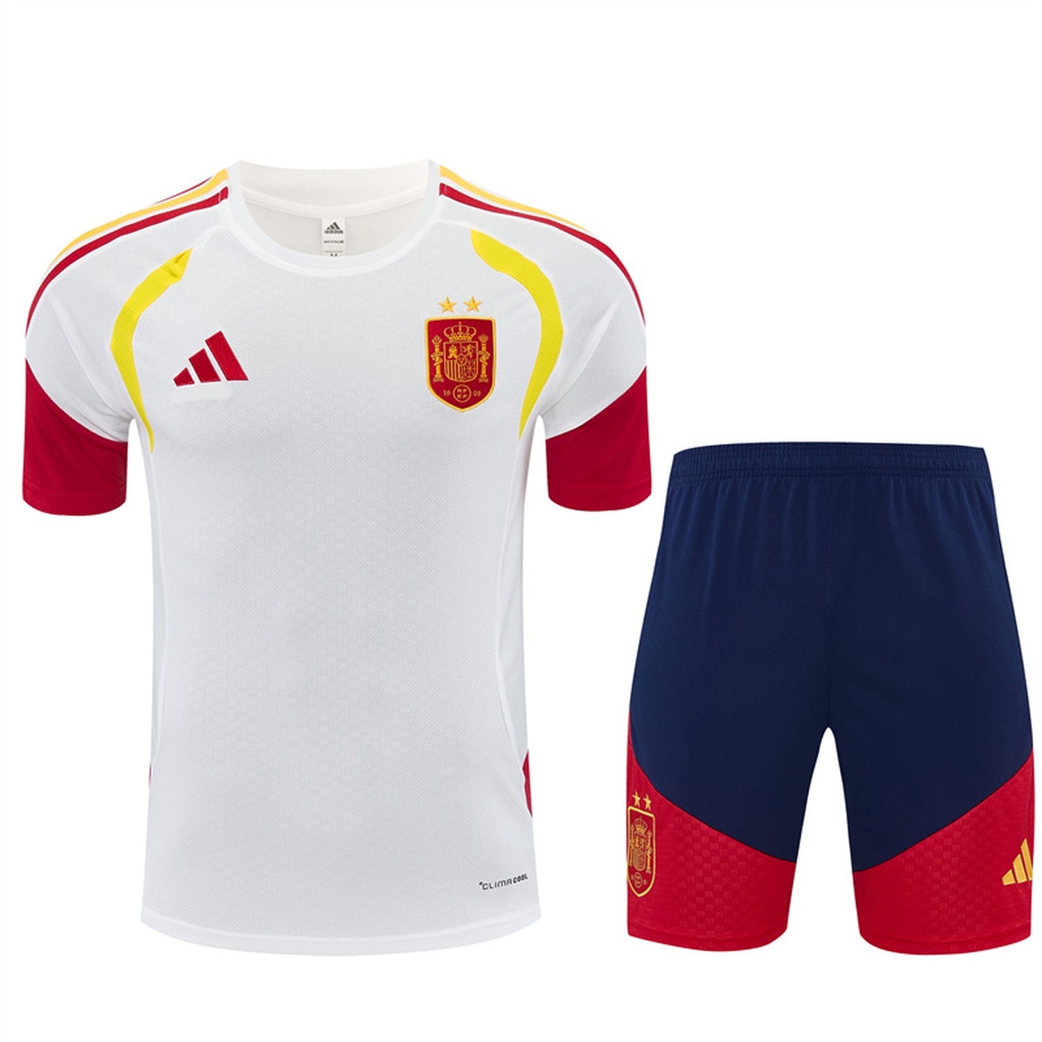 Spain 2026 Two Stars Short-Sleeve Training Set - White Top & Deep Blue Shorts - ManixJersey