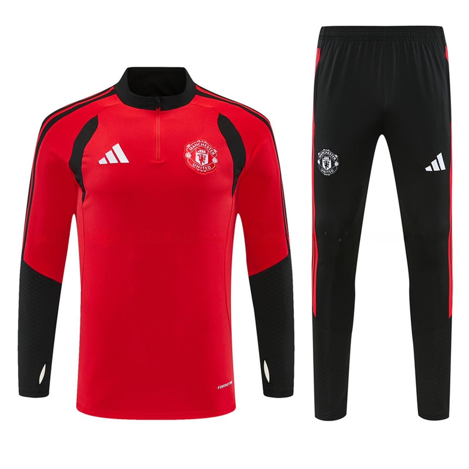 Manchester United 26-27 Black Collar Long Sleeve Training Set - Red Top & Black Pants - ManixJersey
