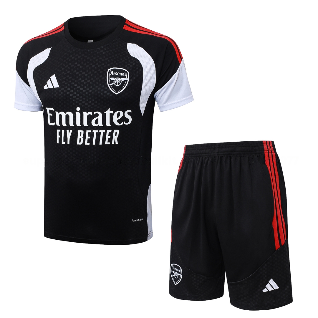 Arsenal 26-27 Short-Sleeve Training Set - Red Edge Black Top & Shorts - ManixJersey