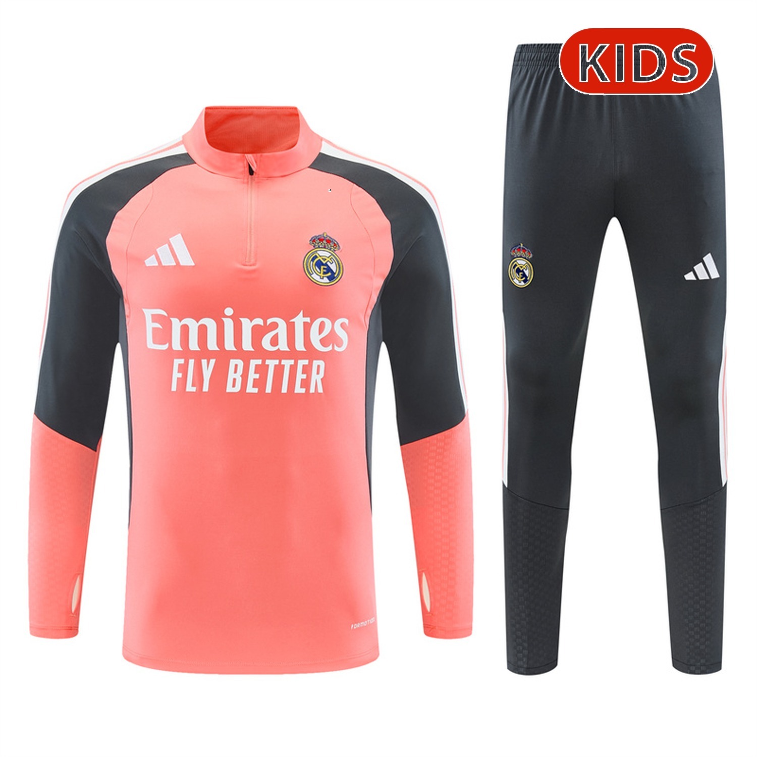 Real Madrid 26-27 Kids Long Sleeve Training Set - Pink Top & Deep Grey Pants - ManixJersey