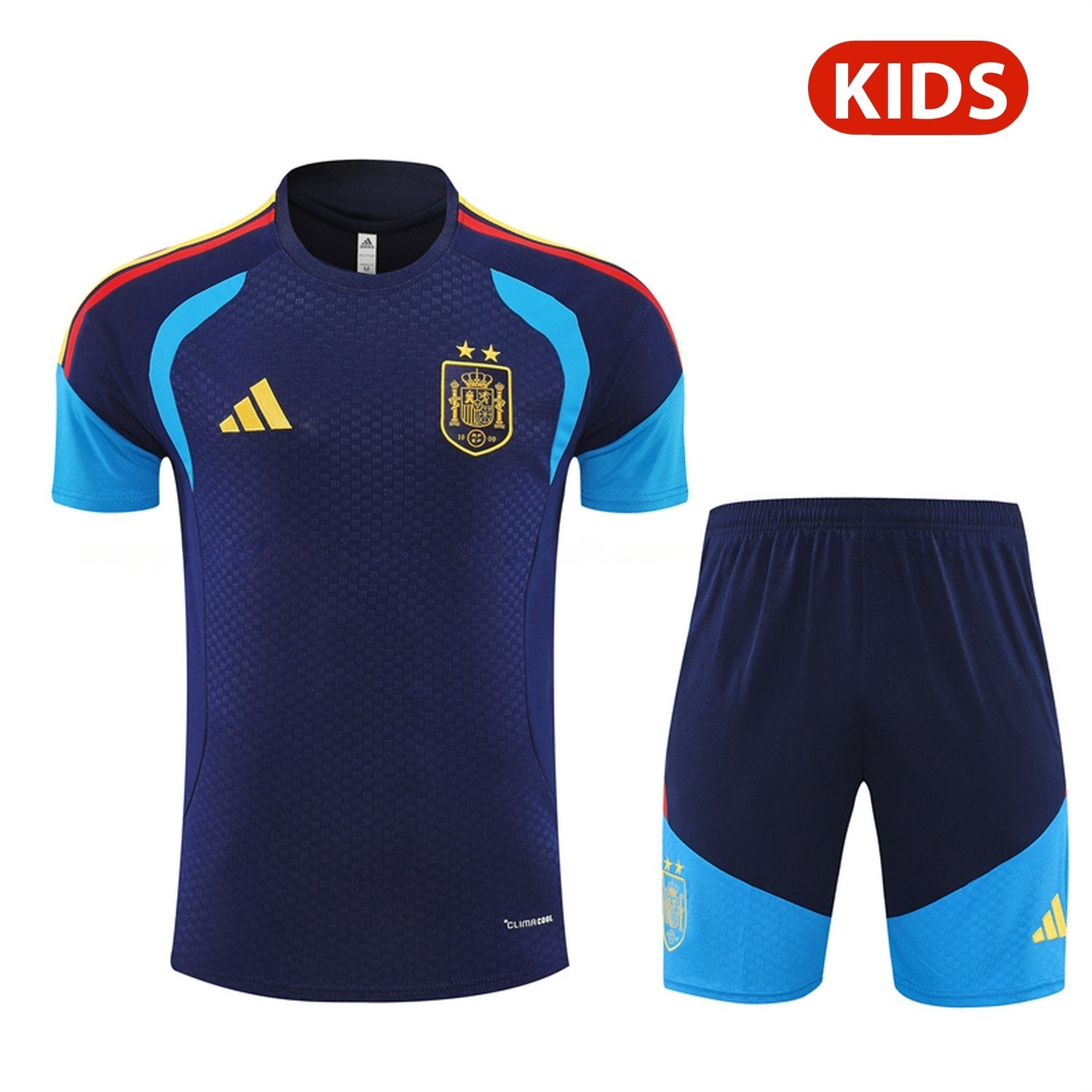 Spain 2026 Kids Short-Sleeve Training Set - Deep Blue Top & Deep Blue Shorts - ManixJersey