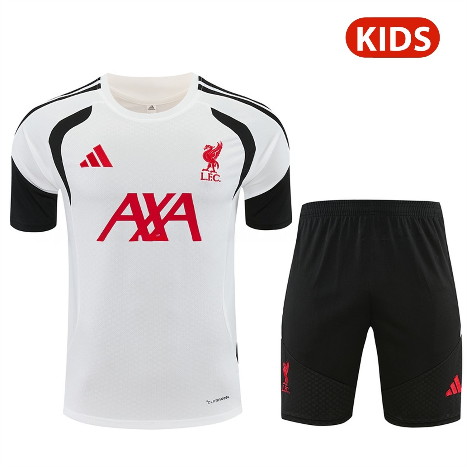 Liver.pool 26-27 Kids Short-Sleeve Training Set - White Top & Black Shorts - ManixJersey
