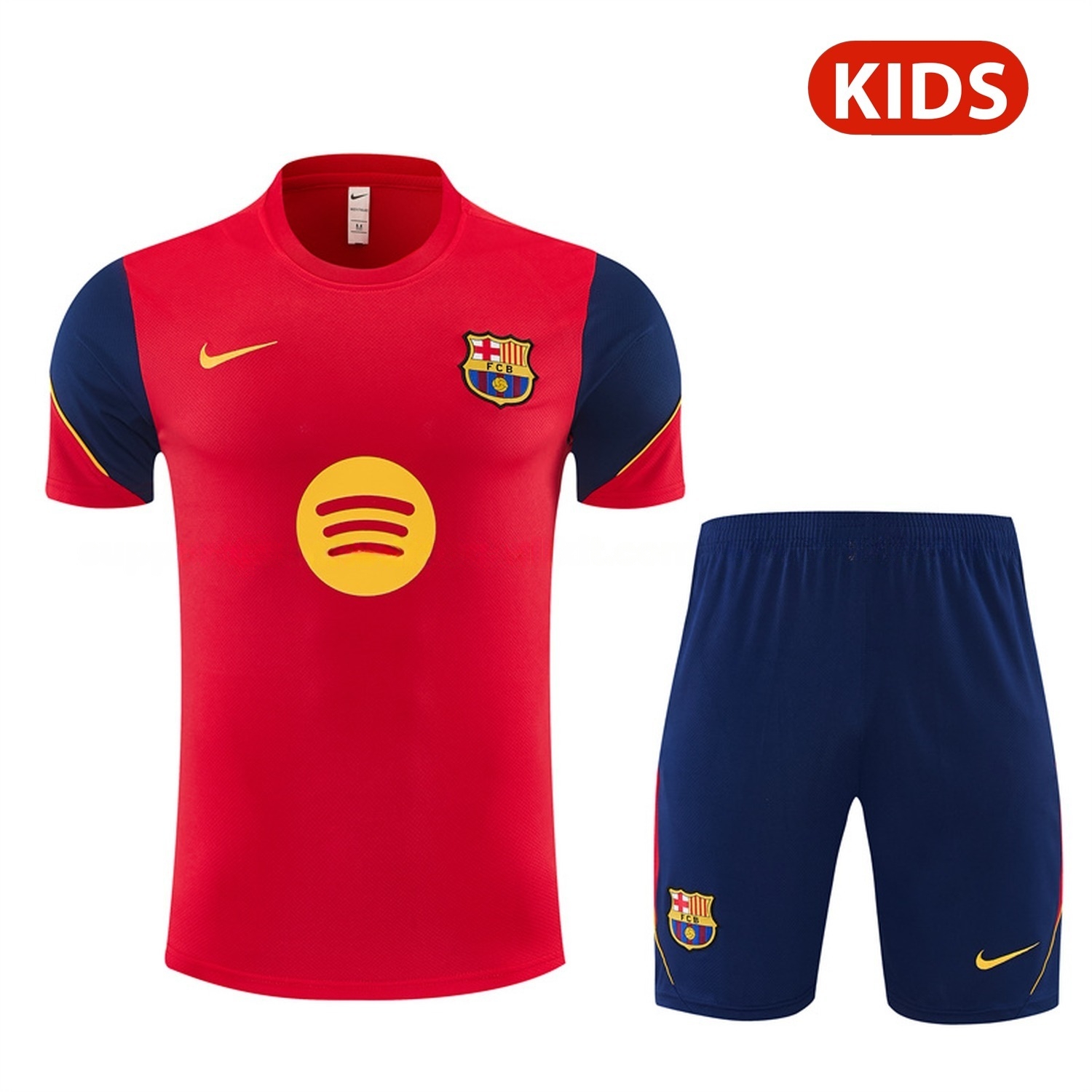 Barcelona 26-27 Kids Short-Sleeve Training Set - Red Top & Deep Blue Shorts - ManixJersey