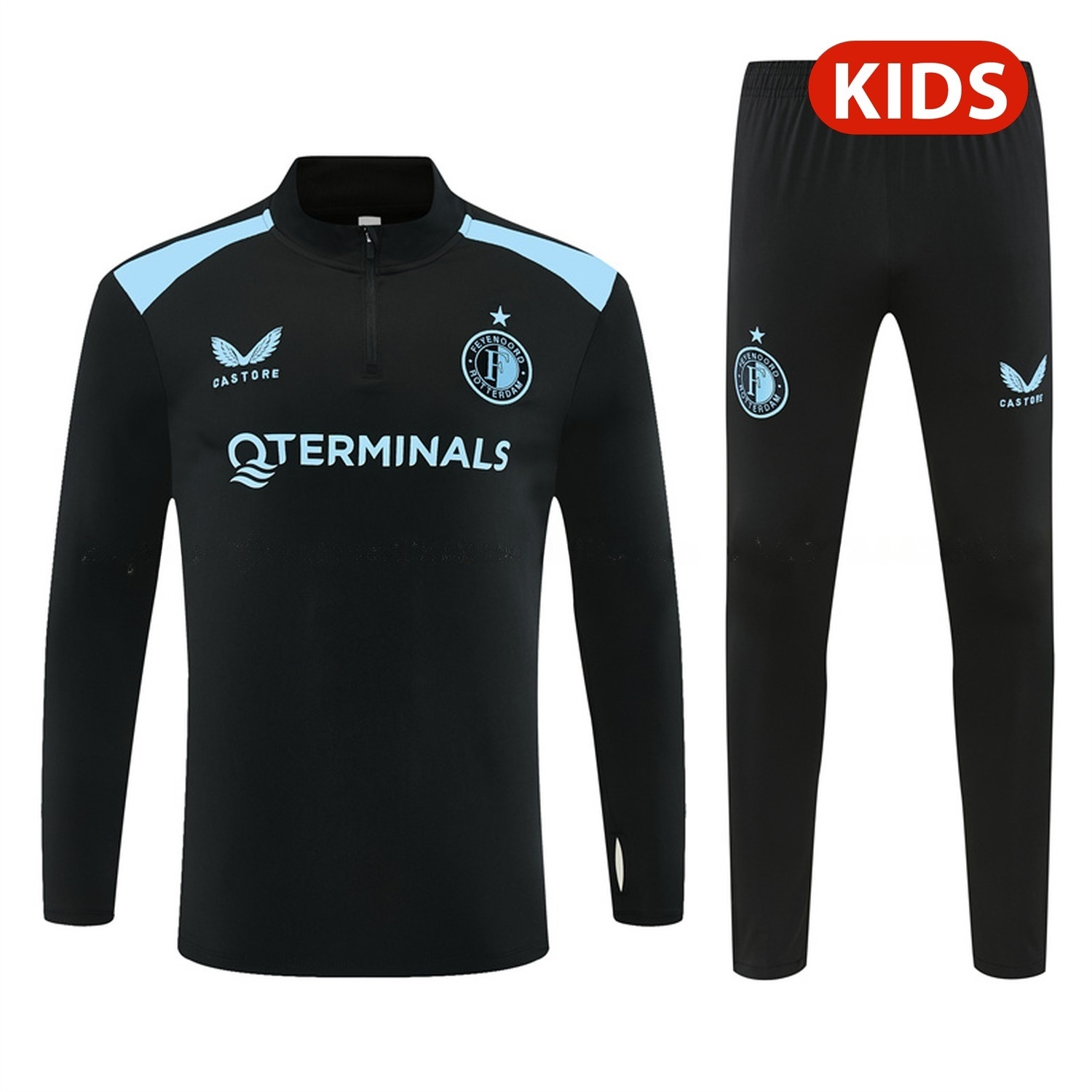 Feyenoord 26-27 Kids Long Sleeve Training Set - Black Top & Black Pants - ManixJersey