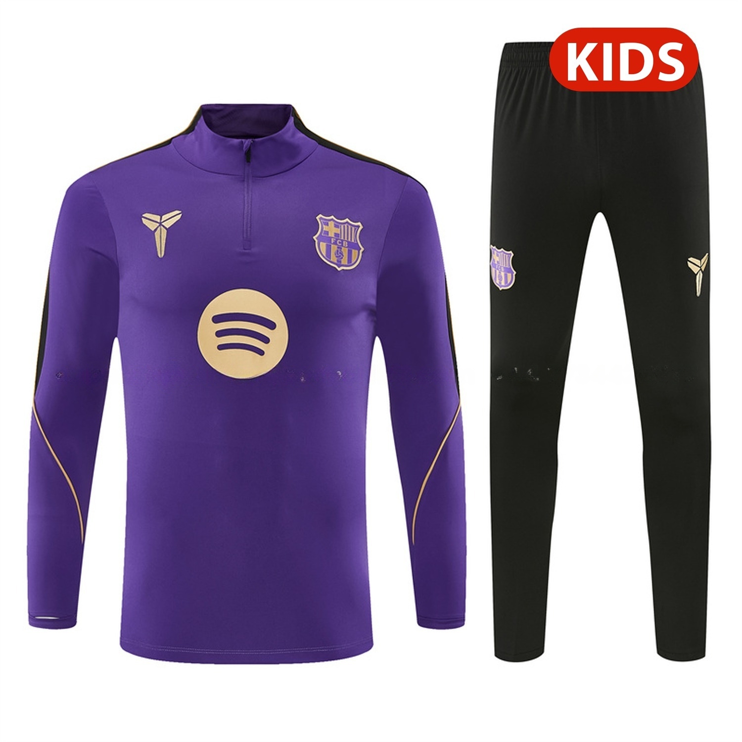 Barcelona 26-27 Kids Long Sleeve Training Set - Purple Top & Black Pants - ManixJersey