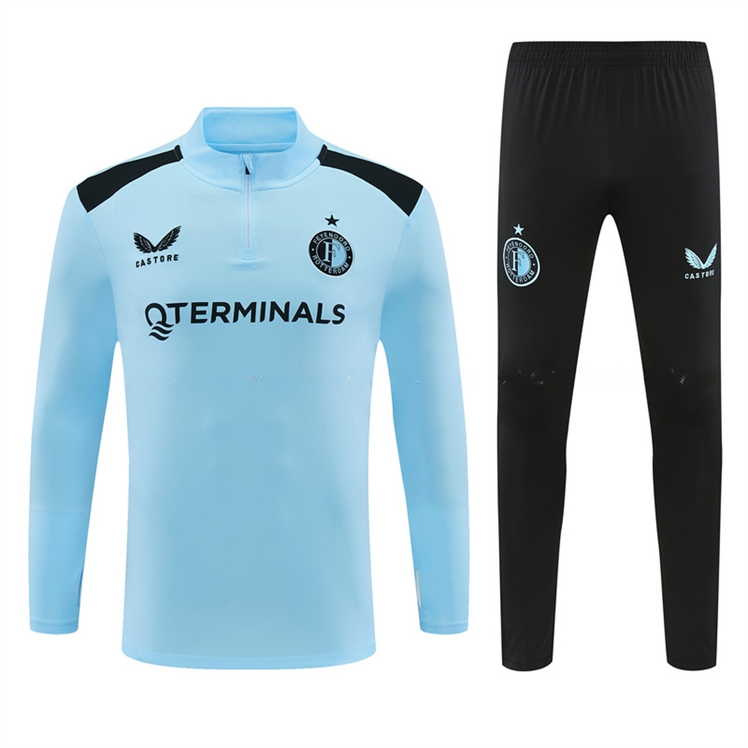Feyenoord 26-27 Long Sleeve Training Set - Light Blue Top & Black Pants - ManixJersey