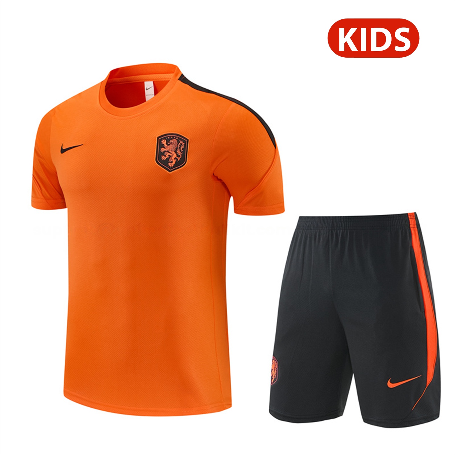 Netherlands 2026 Kids Short-Sleeve Training Set - Orange Top & Black With Orange Accents Pants - ManixJersey