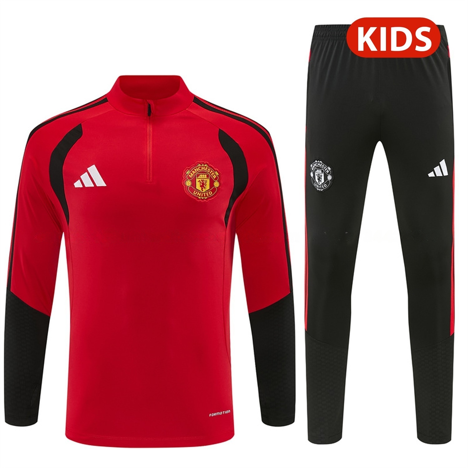 Manchester United 26-27 Kids Long Sleeve Training Set - Red Top & Black Pants - ManixJersey