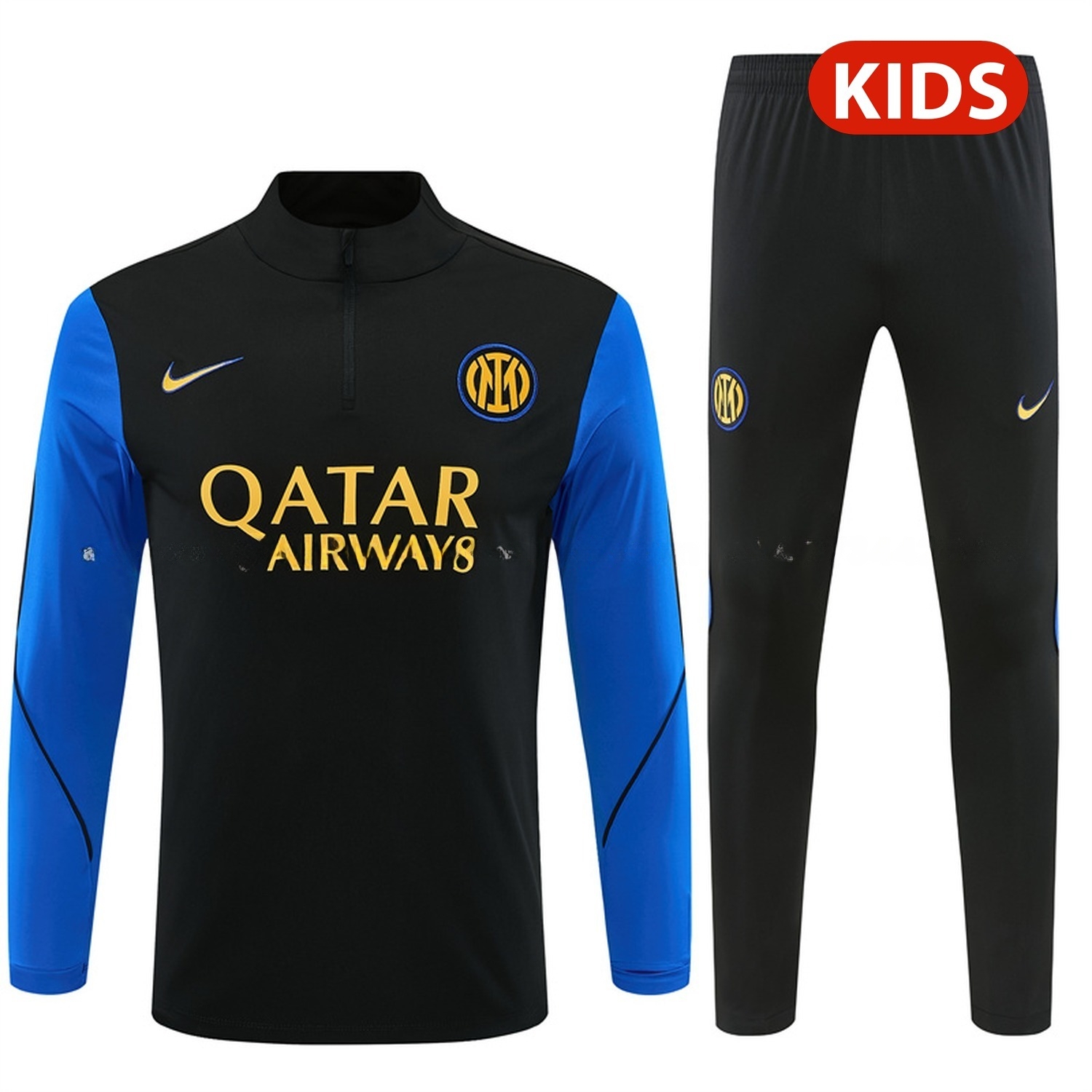 Inter Milan 26-27 Blue Sleeves Kids Long Sleeve Training Set - Black Top & Black Pants - ManixJersey