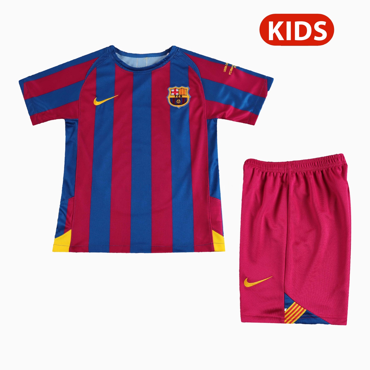 Retro Barcelona 2005-06 Home Stadium Kids Kit - Champions League Version - ManixJersey