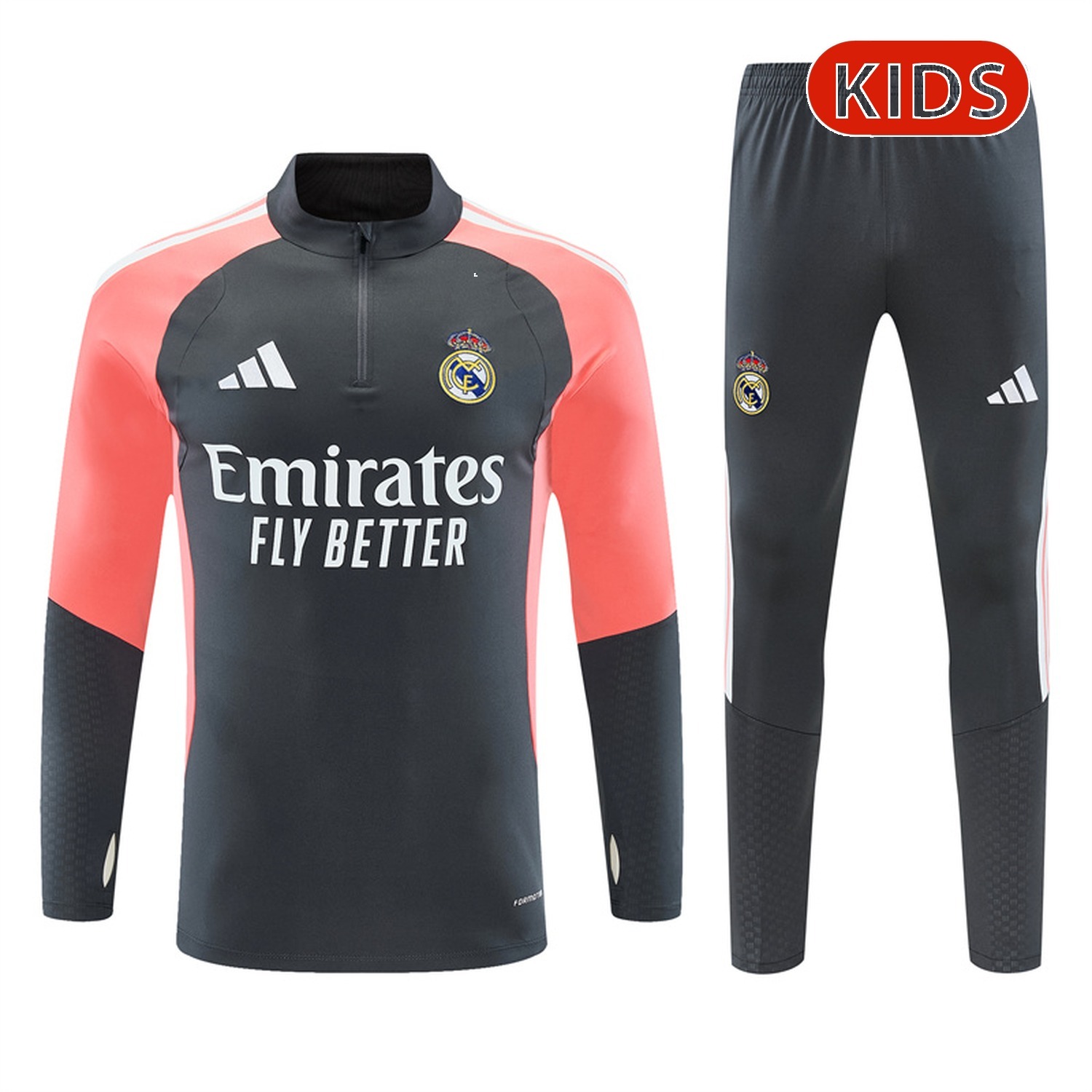 Real Madrid 26-27 Kids Long Sleeve Training Set - Deep Grey Top & Deep Grey Pants - ManixJersey