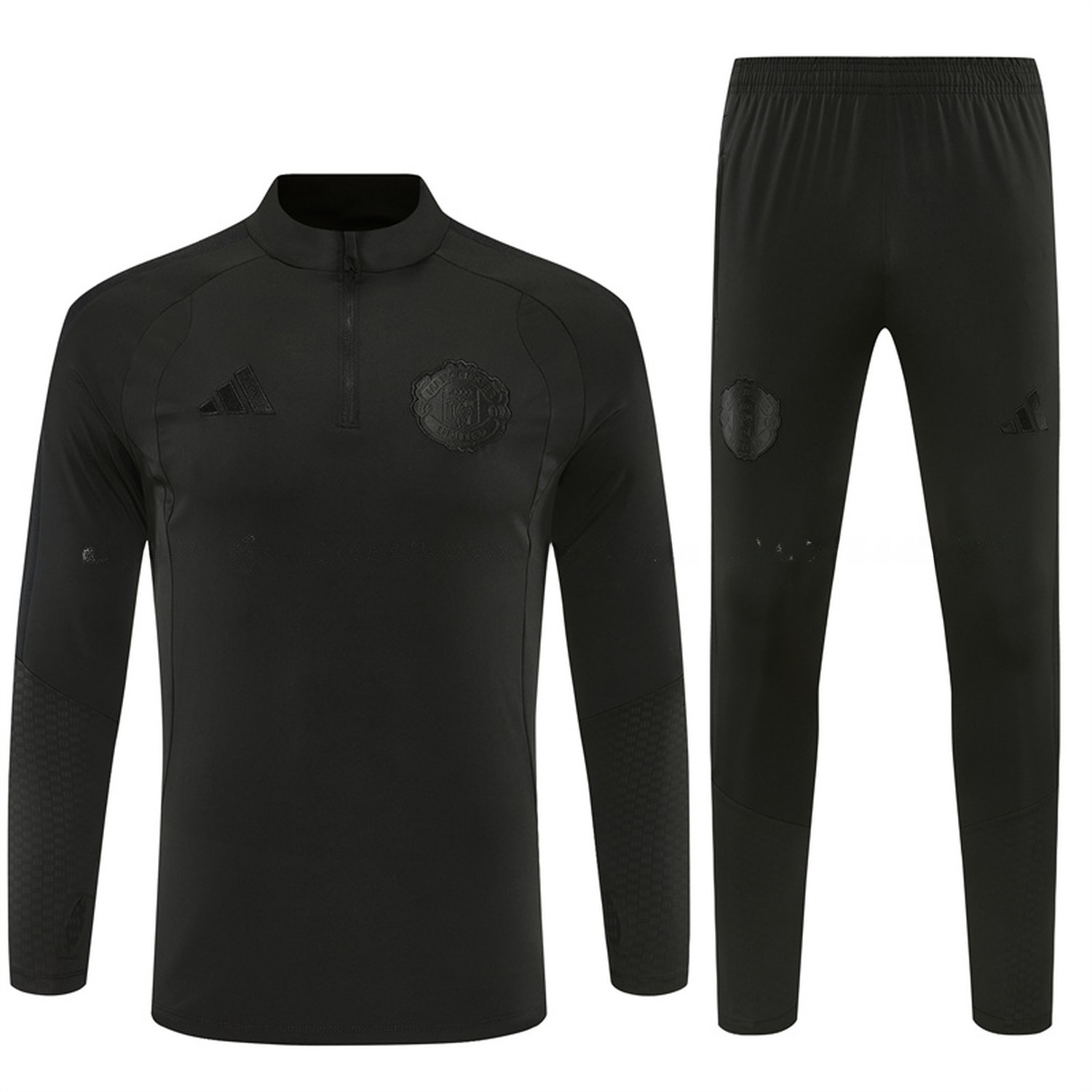 Manchester United 26-27 Long Sleeve Training Set - Pure Black Top & Pure Black Pants - ManixJersey