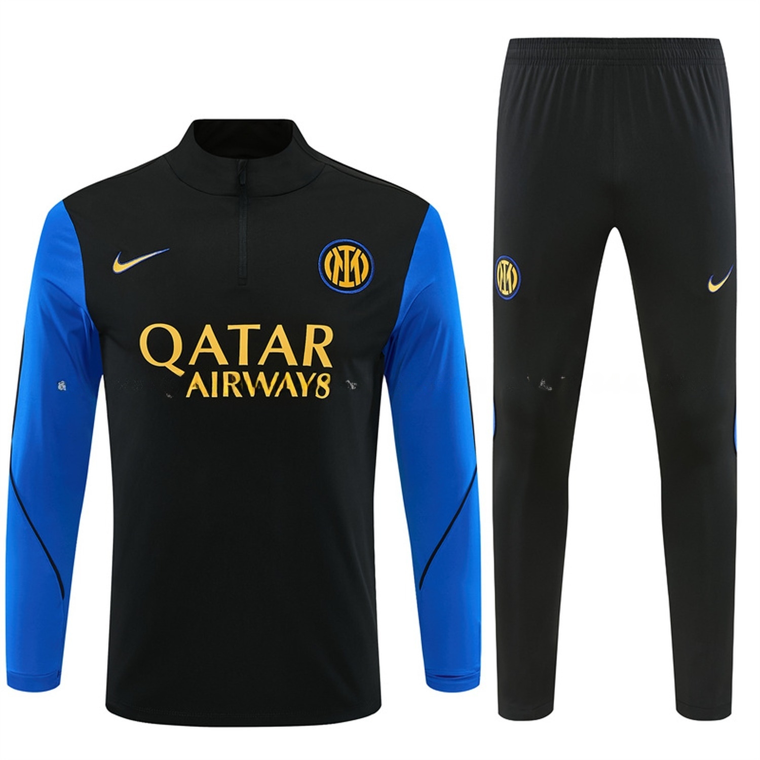 Inter Milan 26-27 Blue Sleeves Long Sleeve Training Set - Black Top & Black Pants - ManixJersey