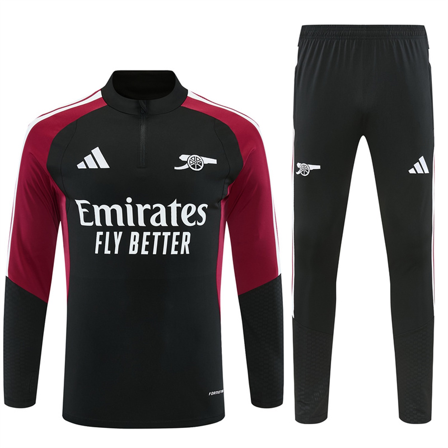 Arsenal 26-27 Kids Long Sleeve Training Set - Black With Wine Red Top & Black Pants - ManixJersey