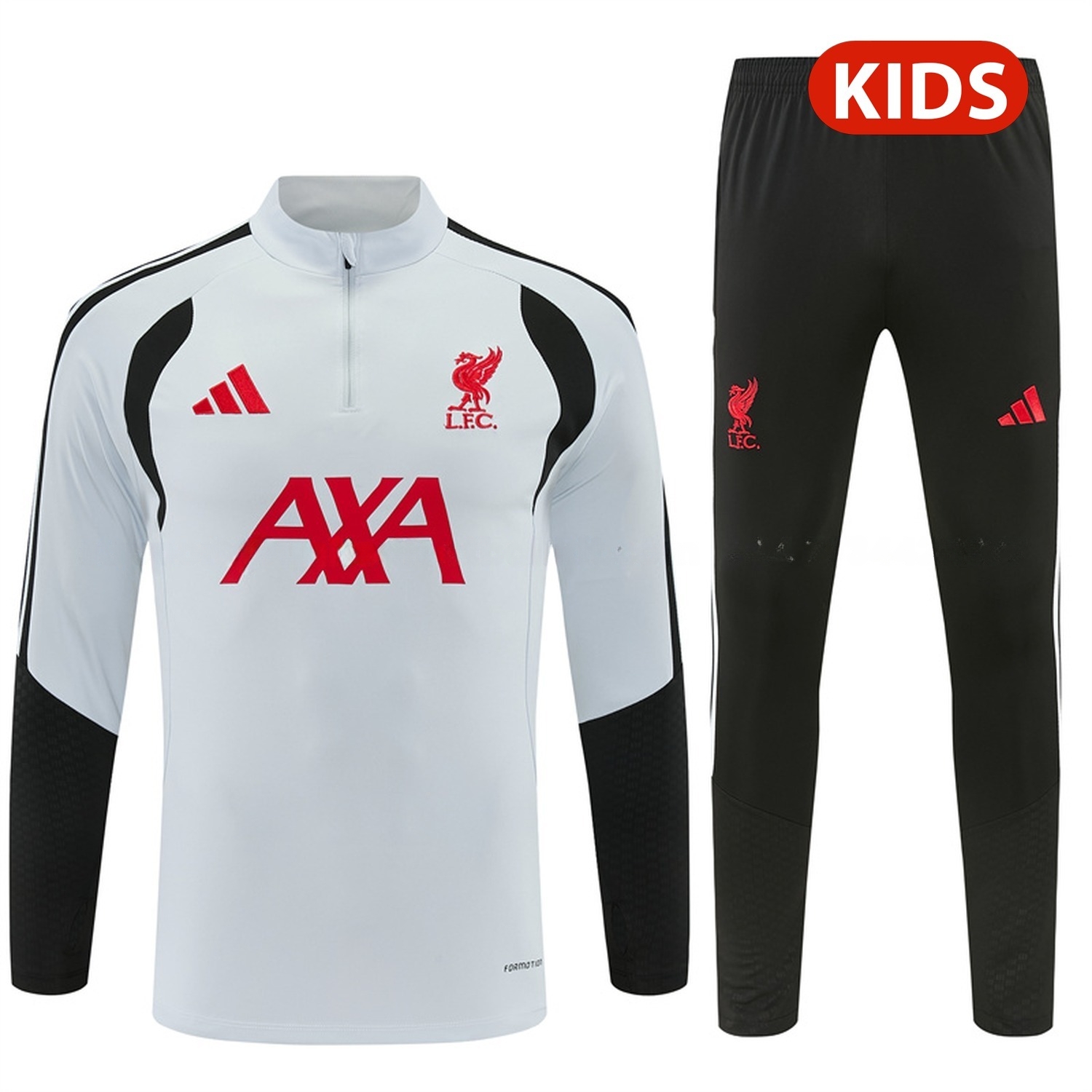 Liver.pool 26-27 Kids Long Sleeve Training Set - Light Grey Top & Black Pants - ManixJersey