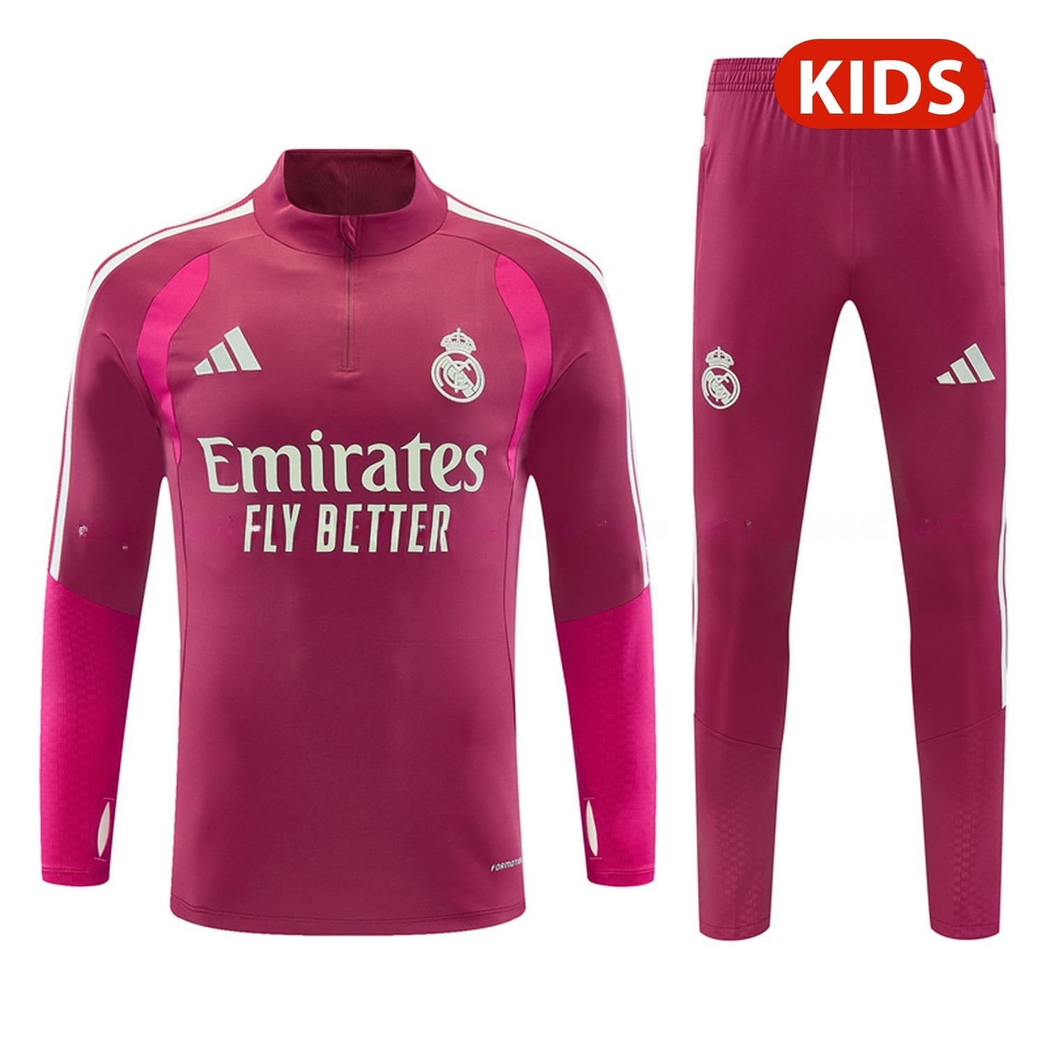 Real Madrid 26-27 Kids Long Sleeve Training Set - Rose Red Top & Rose Red Pants - ManixJersey