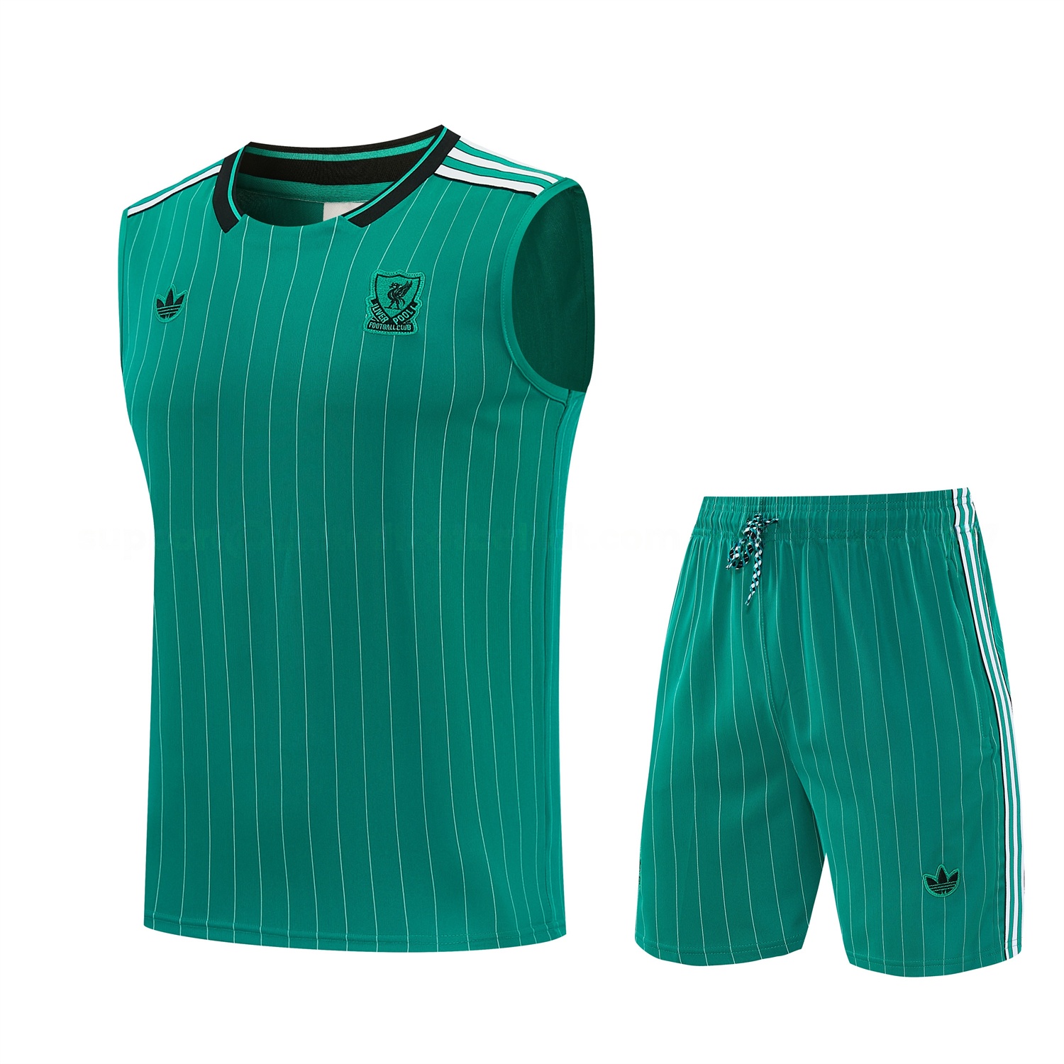 Liver.pool 25-26 Retro Style Vest Training Set - Green With White Stripes Top & Pants - ManixJersey